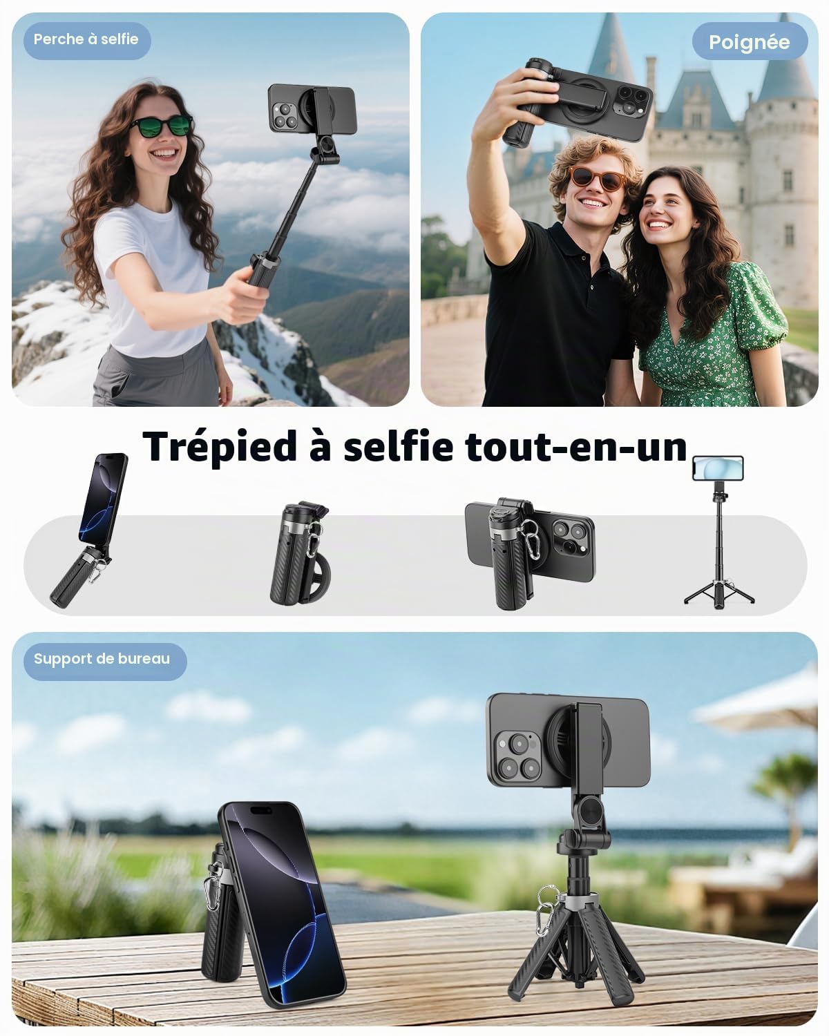Victiv Magnétique Perche à Selfie, Ultra-Portable Mini Trépied Smartphone, Trépied Téléphone avec Télécommande & Anneau Magnétique pour iPhone 17/16/15/14 Pro Max Mag-Safe, Samsung, Huawei Android
