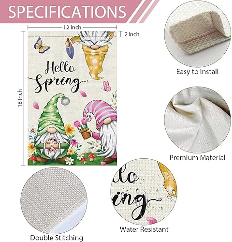 Miniatura 4 de Heyfibro Bandera de jardín de primavera y verano con gnomos de 12 x 18 pulgadas, arpillera vertical de doble cara, flores florales de mariposa para