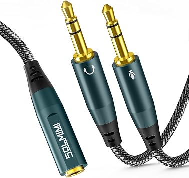 Headphone Splitter Adapter for PC, 3.5mm CITA TRRS Female to 2 TRS Male Headphone Audio Mic Jack Y Splitter Cable for Gaming Headset to Dual-Jack PC, Laptop Strong Nylon Braided - 1 Ft