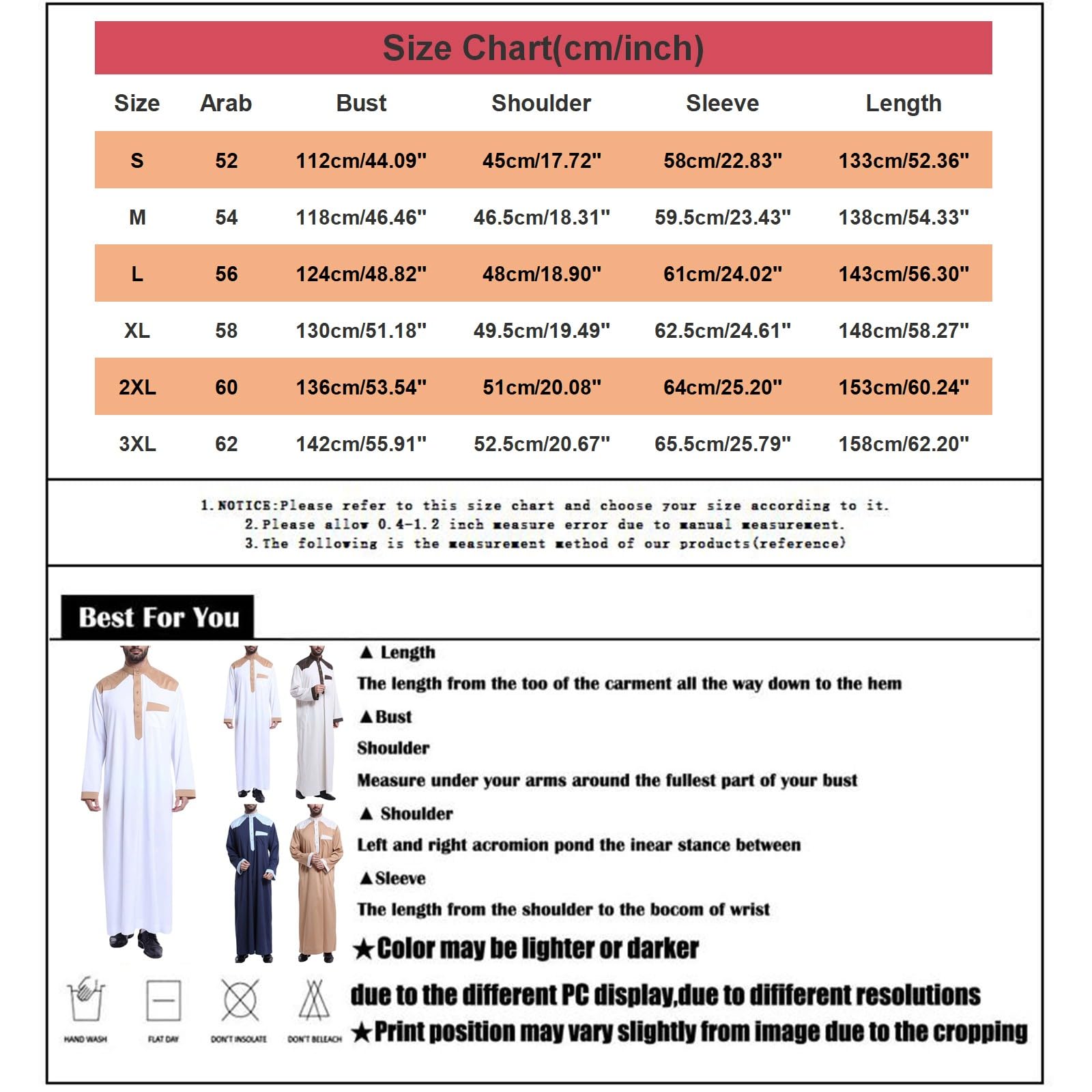 Męski muzułmański Thobe Jubba Kaftan, islamski szlafrok z długim rękawem z kontrastowym kołnierzem i kieszenią, tradycyjna arabska odzież modlitewna na meczet Eid Ramadan