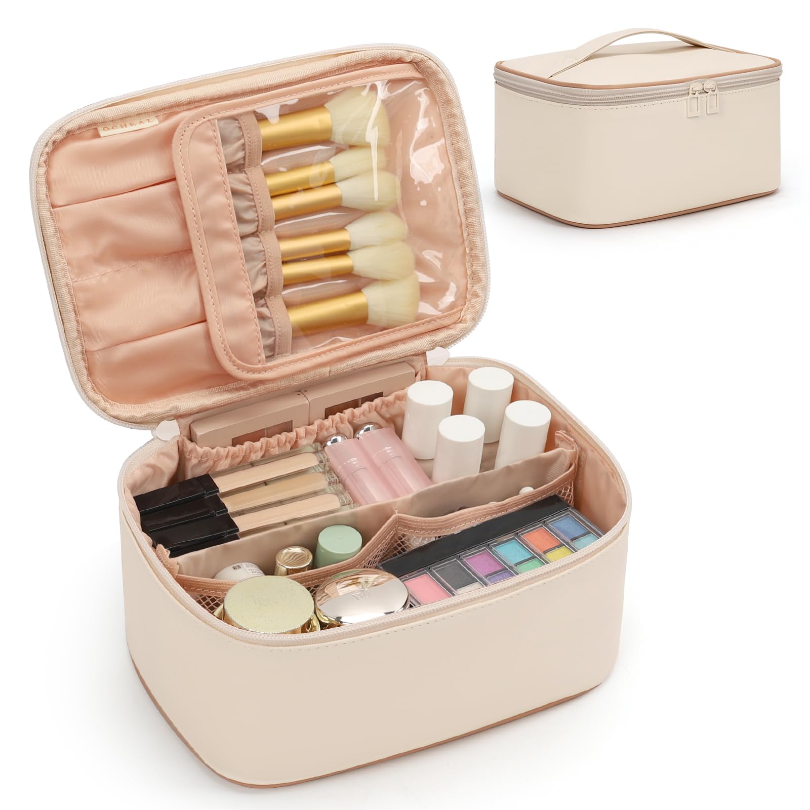 Travel Makeup Bag, Portable Cosmetic Bag with Makeup Brush Organiser Large Capacity Make up Case Water-Resistant Toiletry Bag for Women Travel Essentials — view 9