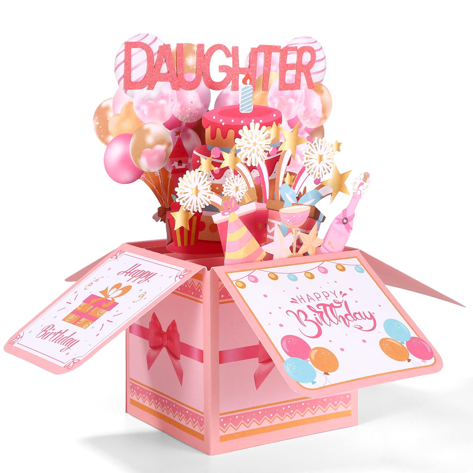 Gosknor Happy Birthday Daughter Pop Up Card, Personalized 3D Birthday Greeting Card with Envelope Creative Gift for Daughter from Parents Party Decoration Keepsake