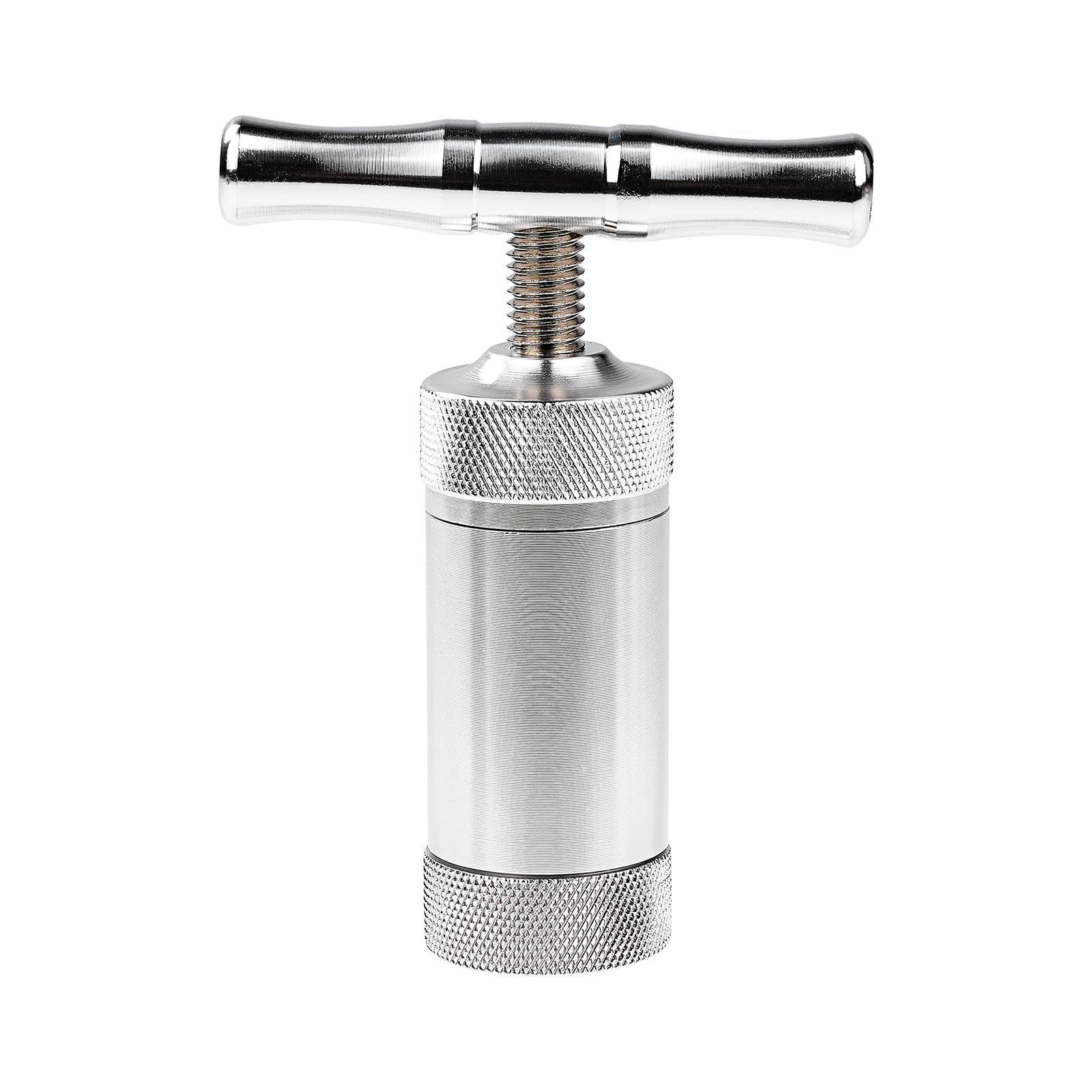 Prensa de polen de metal con caja de regalo plateada, herramienta de prensa de hierbas portátil en forma de T para monedas de compresión de tabaco, cilindro de 2,5 cm, prensador de aleación de