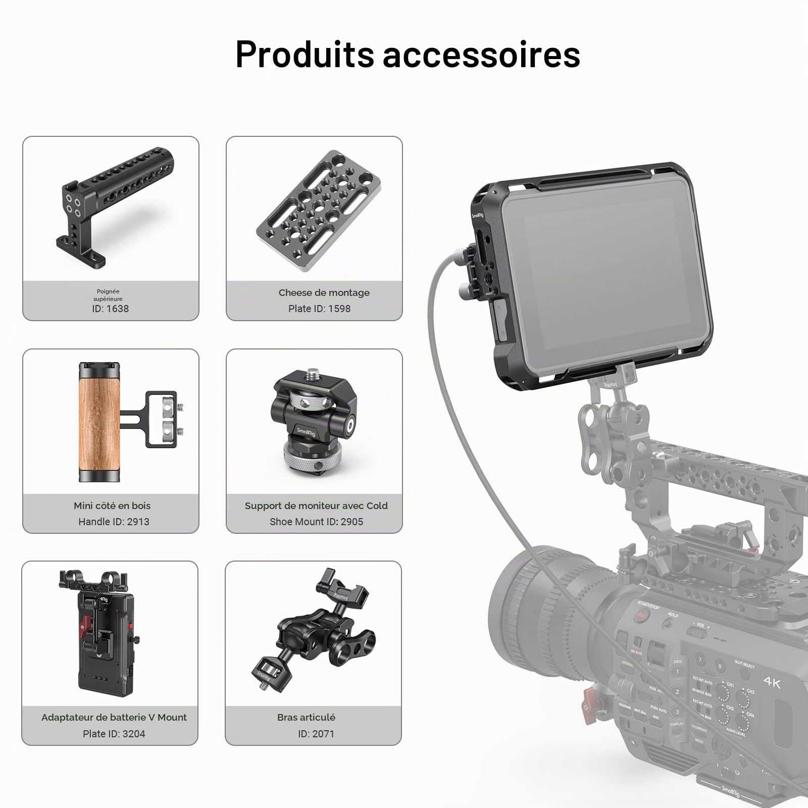 SMALLRIG Cage de Moniteur pour Atomos Shinobi 7, Kit de Cage avec Serre-Câble, Rail NATO Intégré et Pare-Soleil - 3456