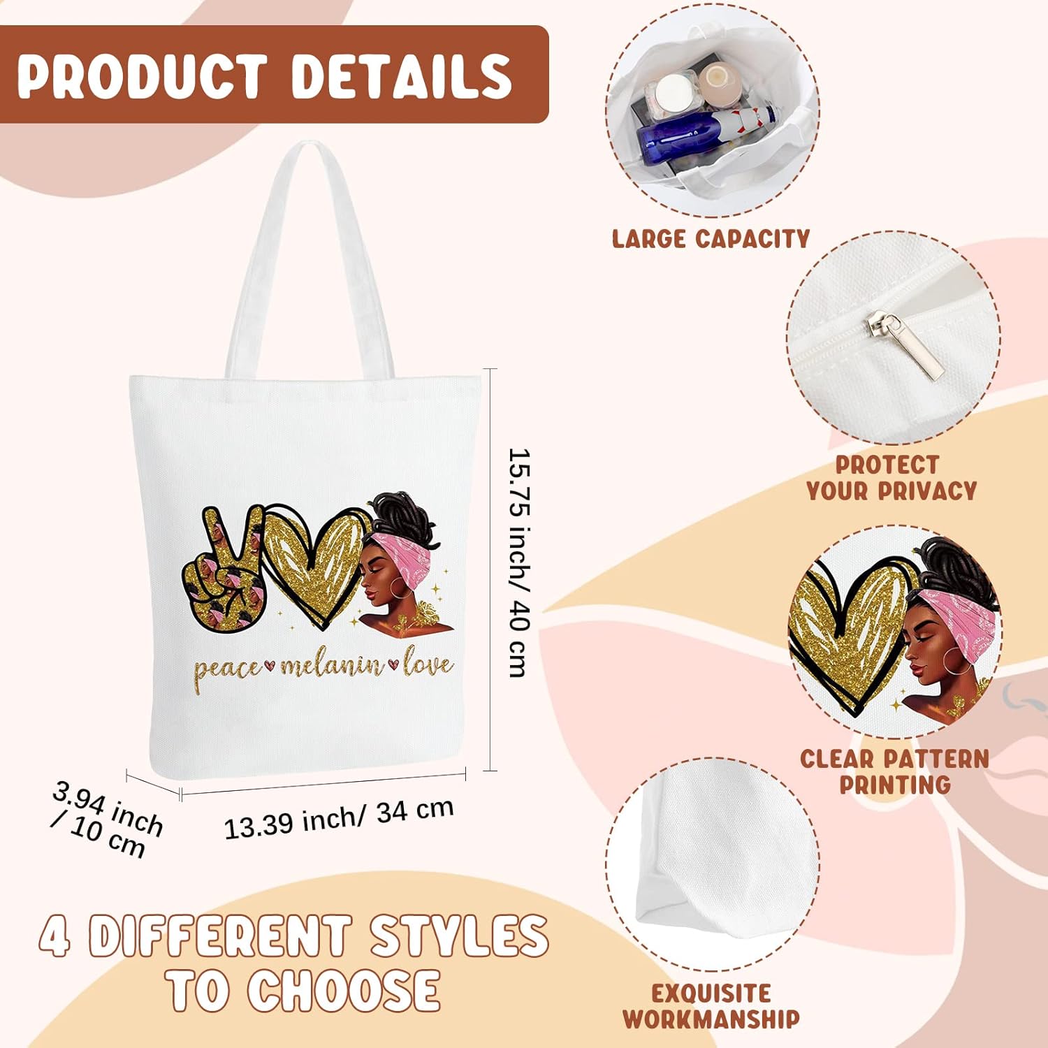 Roowest 8 Pcs Mother's Gifts African American Gifts for Women Bulk Inspirational Tote Bags Makeup Bags Zipper Mom(Classic Style)