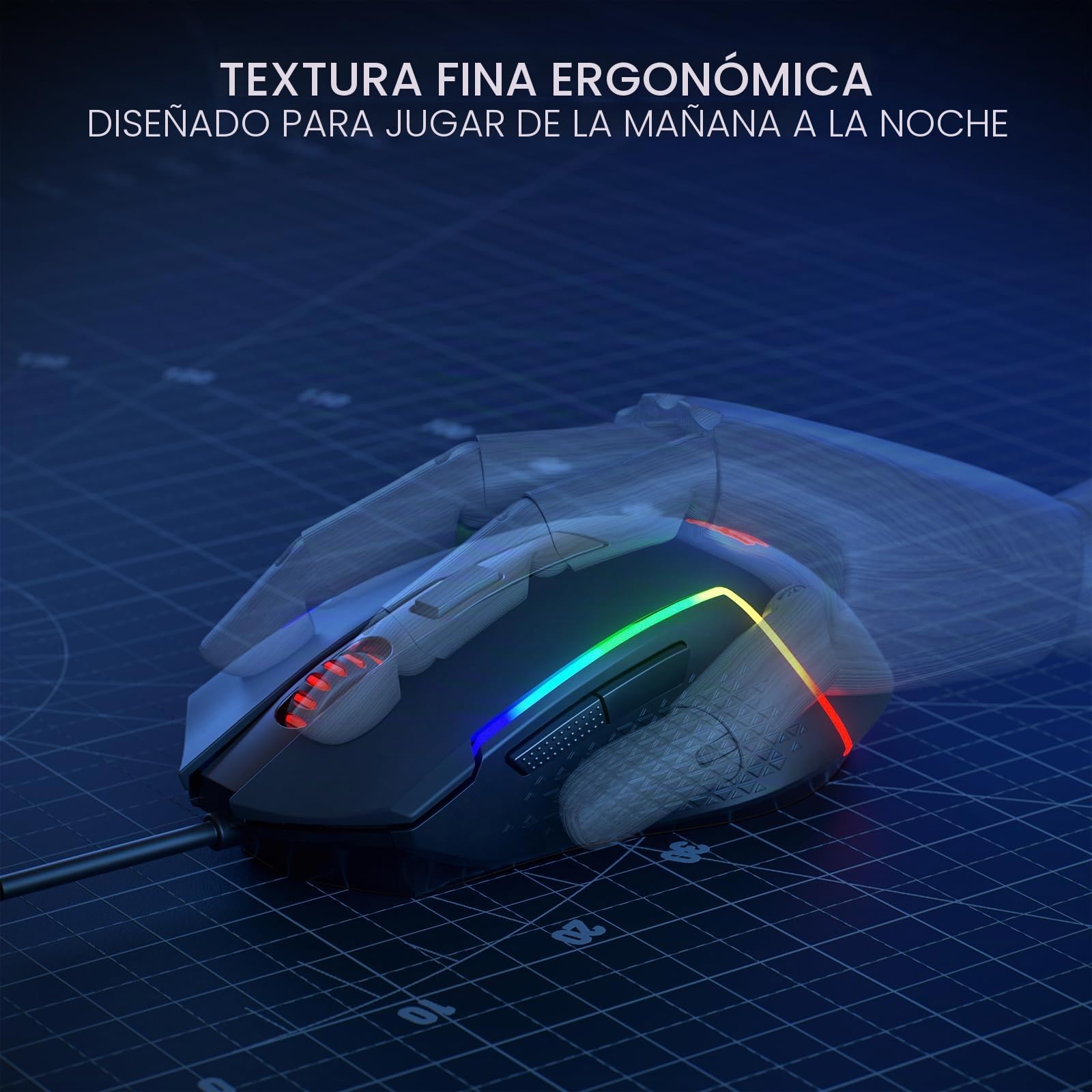 Redragon M616 RGB - Ratón óptico para juegos, 10000 DPI con cable con 6 botones programables y 8 modos retroiluminados, software compatible con enlaces de teclas