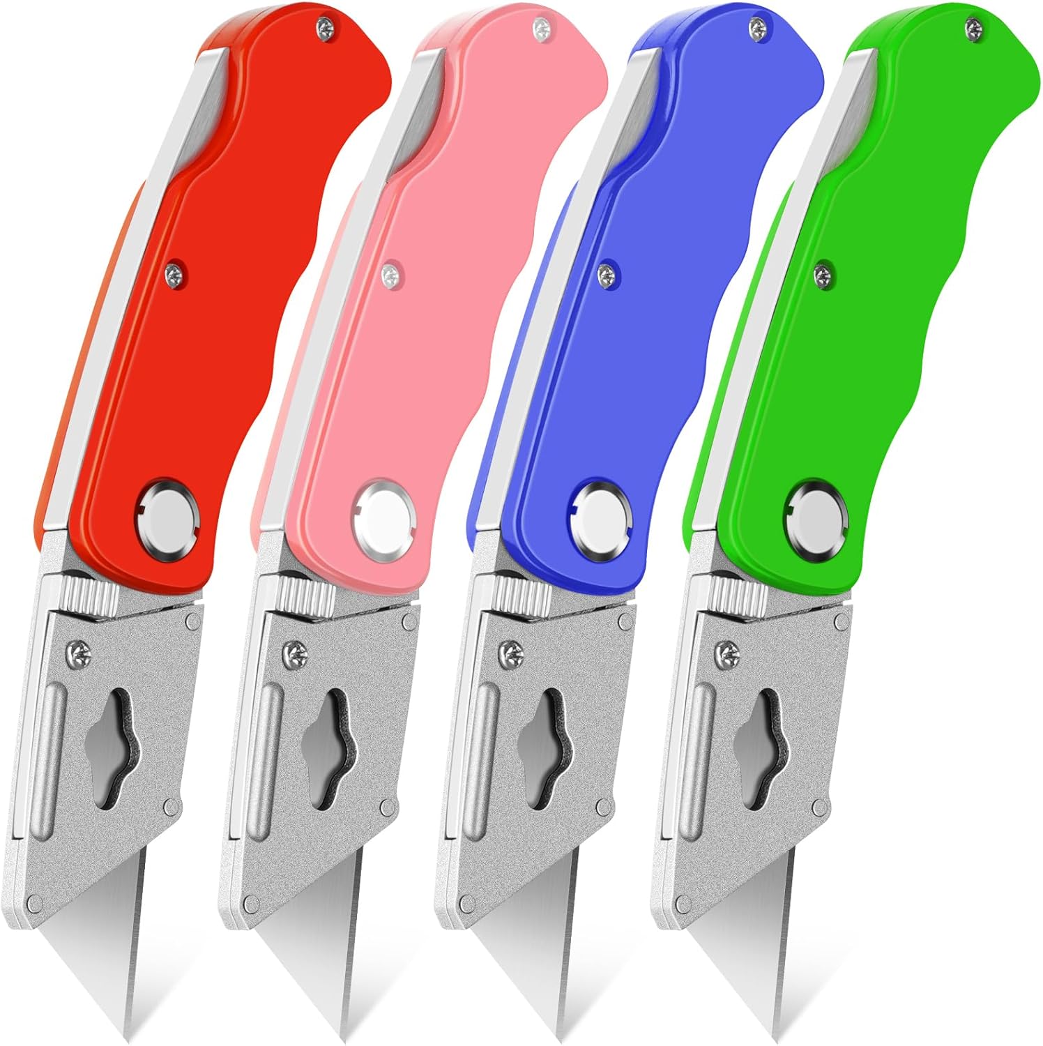 4 Pack Box Cutter, Folding Utility Knife, Razor Knife Heavy Duty, Box Cutters Utility Knives, Box Opener for Home, DIY Projects, Crafting, Package, Hand Tools & Navajas para Trabajo, Tube Cutters