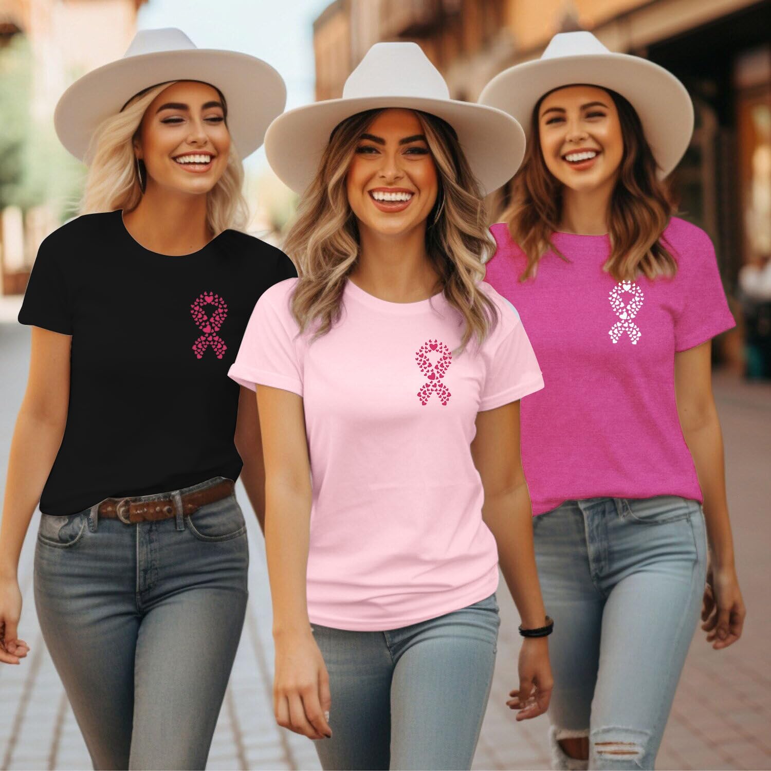 Pink Ribbon Heart Shirt for Women Breast Cancer Survivor T-Shirts Womens Breast Cancer Shirts - Image 3