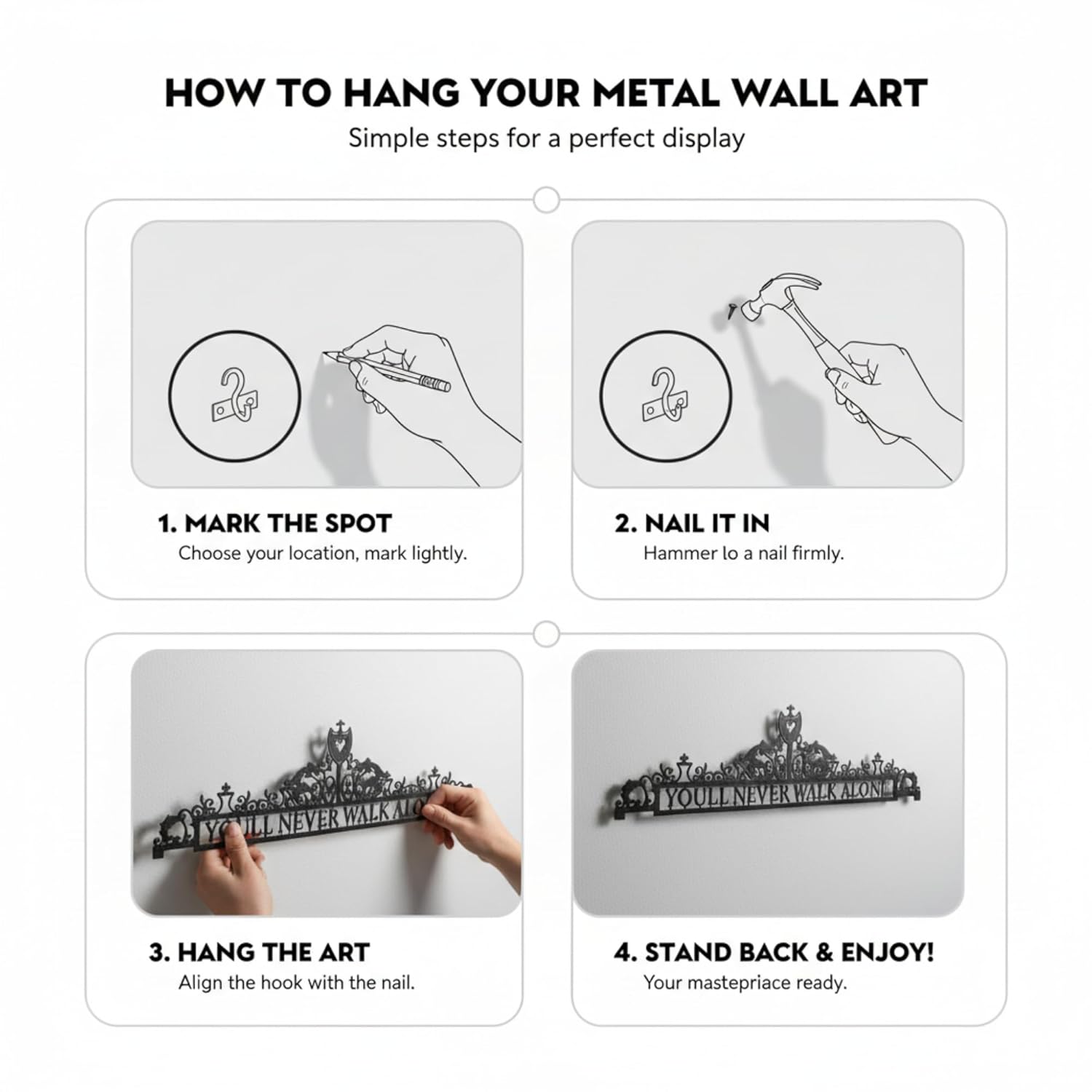 You'll Never Walk Alone Metal Wall Decor | 27'' x 7'' x 0.05'' Dimensions 1-Piece "''You'll Never Walk Alone"" Wall Art | Liverpool Fan Gift Metal Home and Office Decoration (7''H x 27''W, Black)