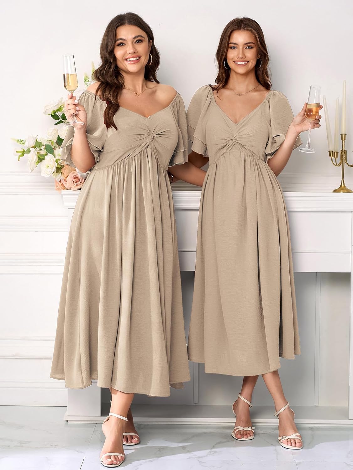 SCOMCHIC Women's Plus Size Wedding Guest Cocktail Dresses Sweetheart Neckline Ruffle Sleeve A Line Maxi Dress - Image 2