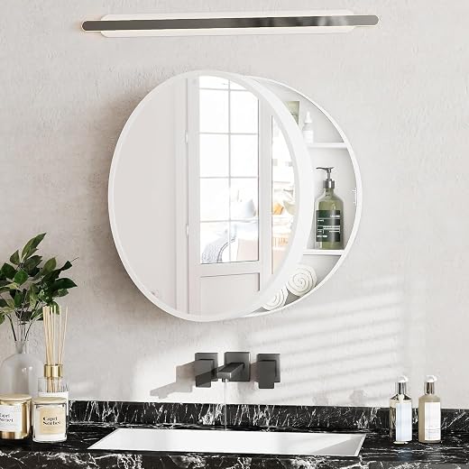 iSTAR Round Mirror Cabinet with Storage Shelf | Bathroom Wall Mounted Mirror with Hidden Cabinet Organizer | Modern Wall M...