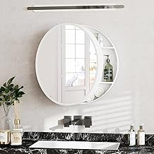 iSTAR Round Mirror Cabinet with Storage Shelf | Bathroom Wall Mounted Mirror with Hidden Cabinet Organizer | Modern Wall Mounted Mirror for Bathroom - White
