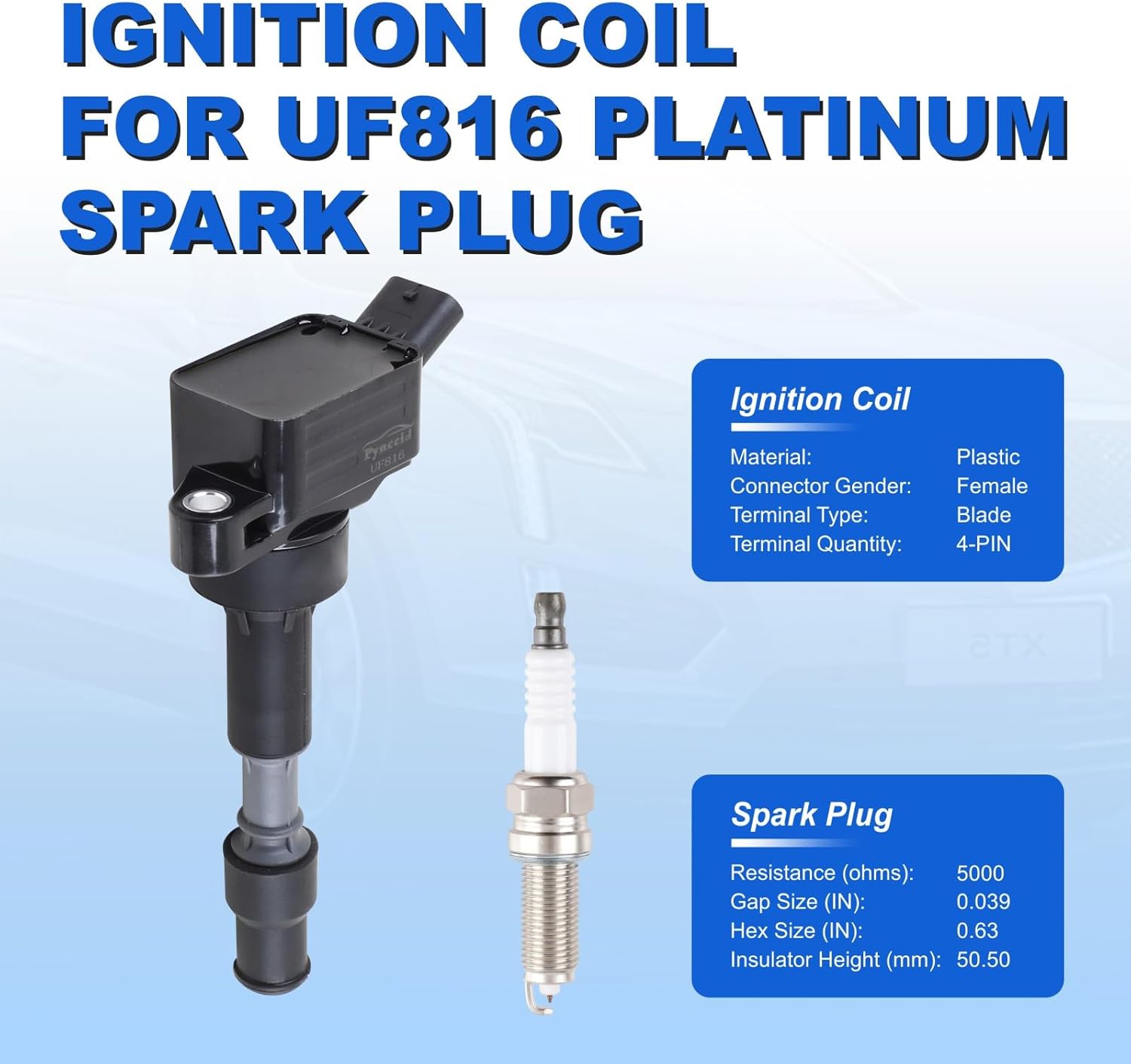 UF816 High-Performance Ignition Coils & Iridium Spark Plugs Set of 4 for Hyundai Elantra/Kona/Sonata/Veloster & Kia Forte/Optima/Soul 2.0L 2016-2021 - Replaces 27300-2E601 49137 GN10877