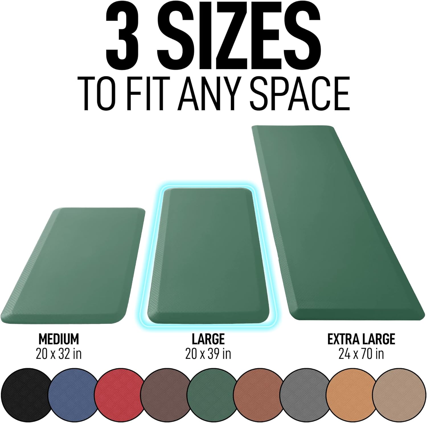 Zulay Home Large 20 x 39 Inch Anti Fatigue Floor Mat - 3/4 Inch Thick Cushioned Kitchen Mats for Standing - Comfortable Padded Floor Mats for Standing Work Desk - Memory Foam Kitchen Mat - Green
