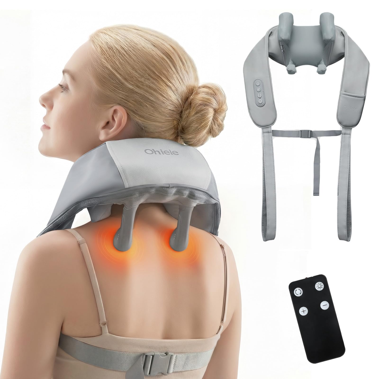 Neck Massager with Heat Shiatsu Back and Neck Massager for Pain Relief Deep Tissue 6D Kneading Massager for
