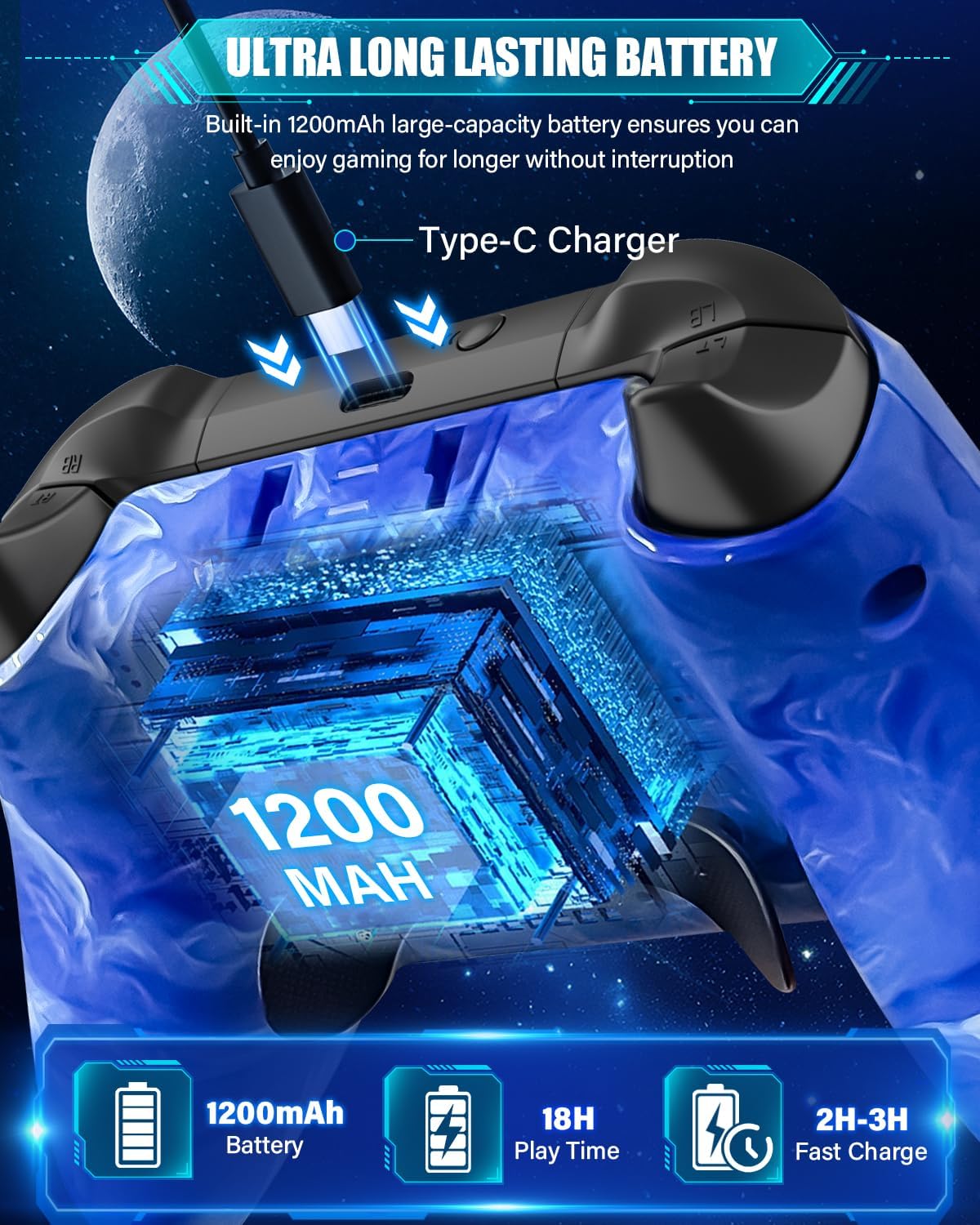 Wireless Switch Controllers for Nintendo Switch/Lite/OLED/Switch 2, 1200mAh Rechargeable Pro Controller, 10 Colors LED Light up, Switch Turbo Remote with Vibration/Motion Control/Turbo/Gyro/Wake up - Image 7