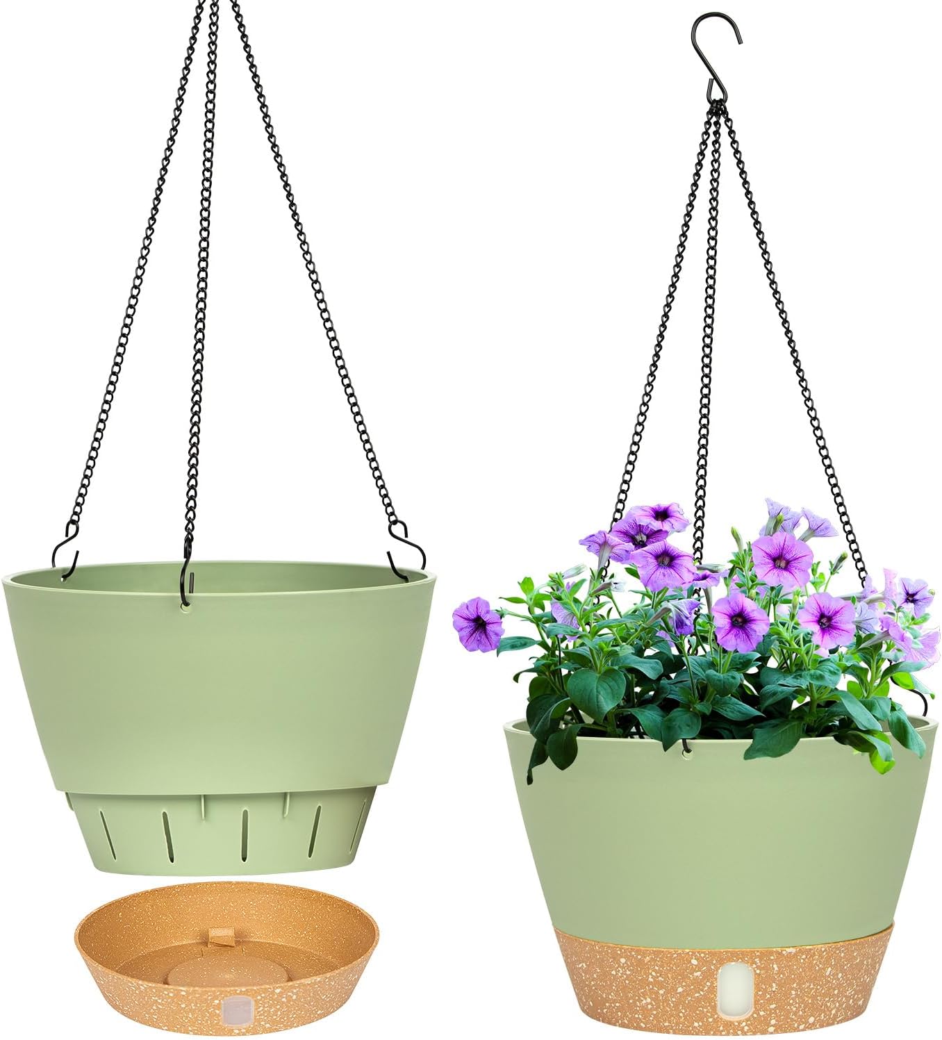 QCQHDU 2-Pack 8 Inch Self-Watering Hanging Planters with Visible Water Level - Indoor Outdoor Flower Pots