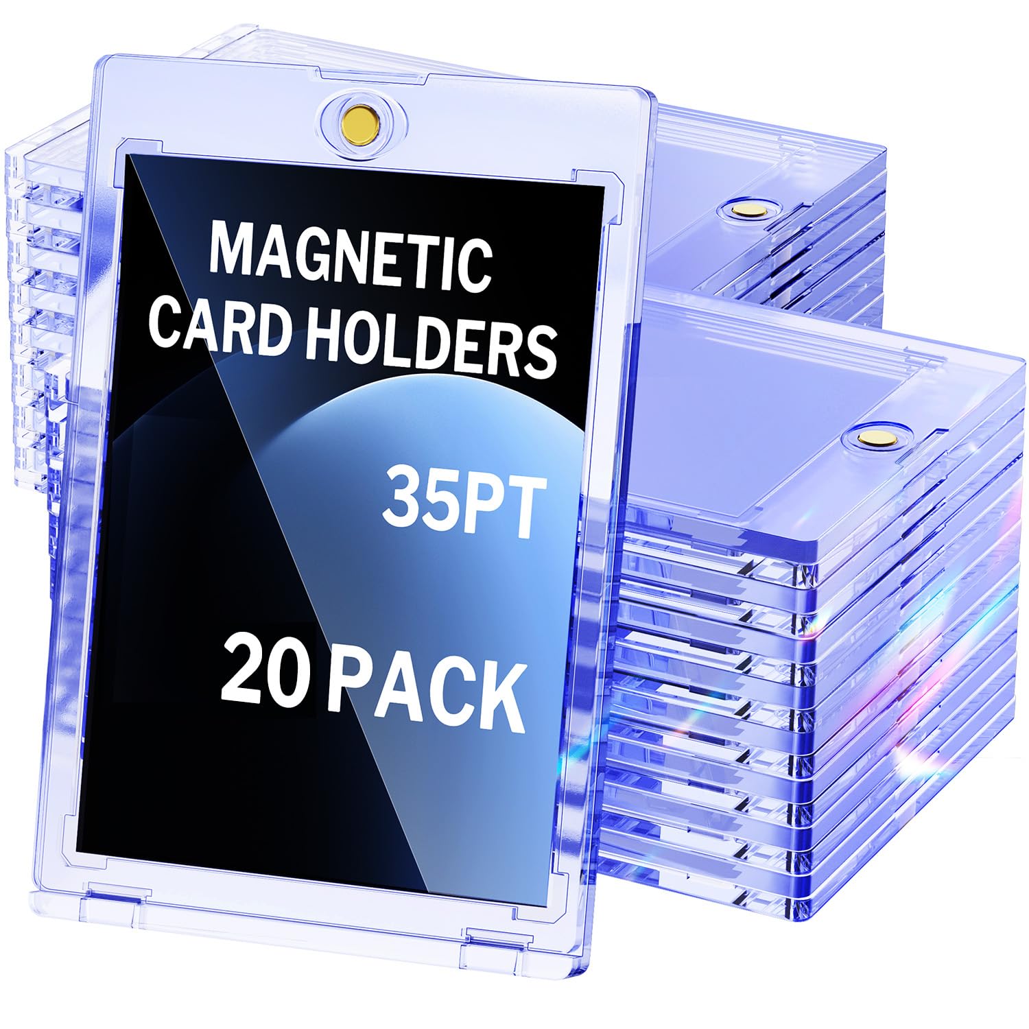 20-Pack Magnetic Card Holder, 35pt One Touch for Trading Cards, Baseball Card Holder, U-V Protectors Hard Plastic, for Sports, Game, MTG Cards