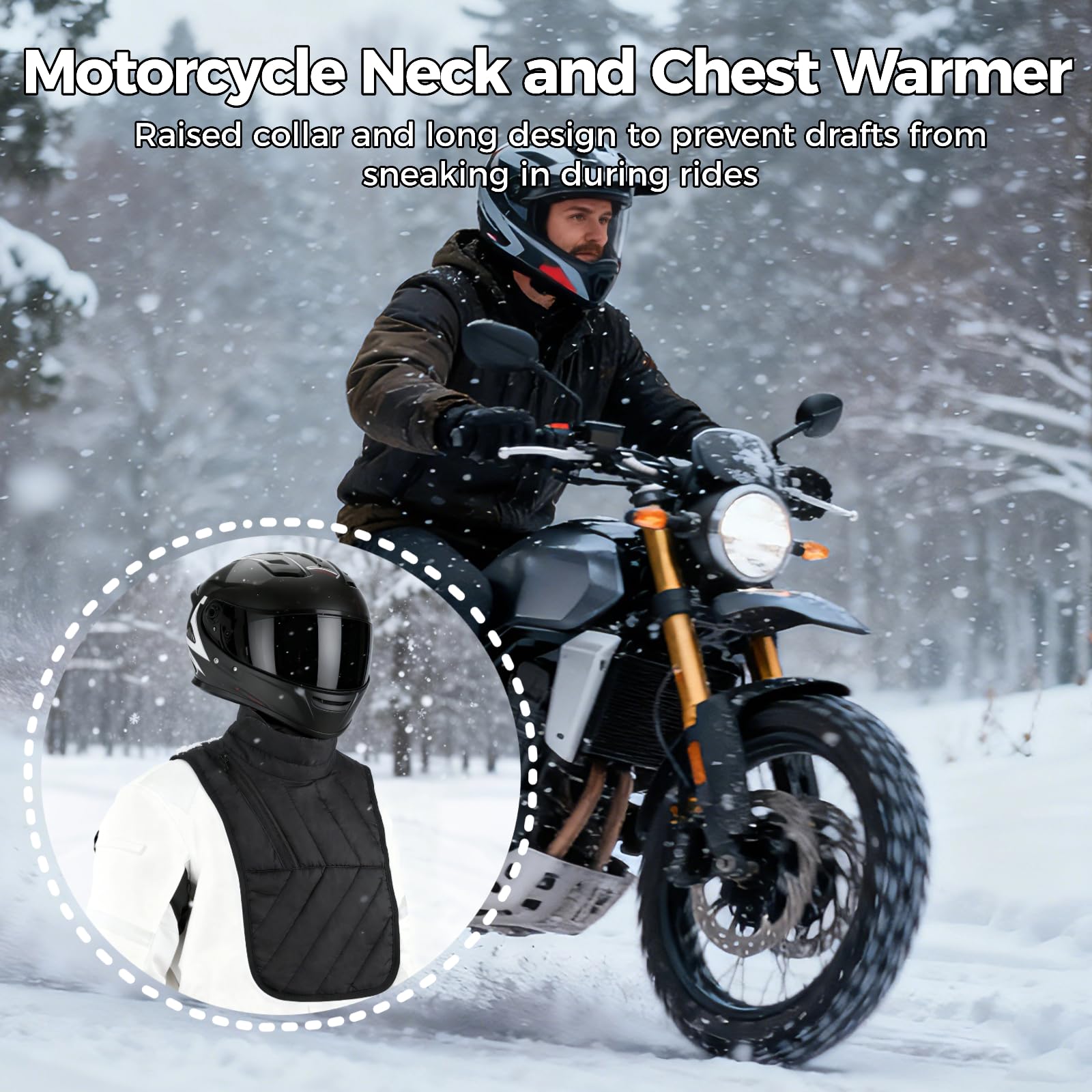 Generisch Motorrad Hals- und Brustwärmer, langer Halswärmer für Motorrad, winterlicher winddichter Nackenschal fürs Radfahren, mit Fleece gefüttert, wasserdichter Thermoschutz für Outdoor Aktivitäten