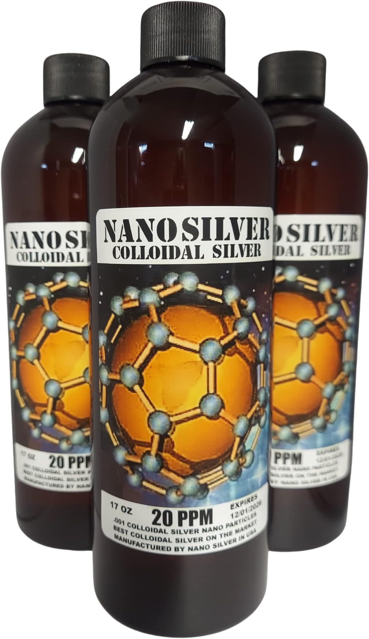 Nano Silver - Colloidal Silver - Two 17 Oz Colloidal Silver Bottles 20 ppm 34 Oz - Colloidal Silver Liquid