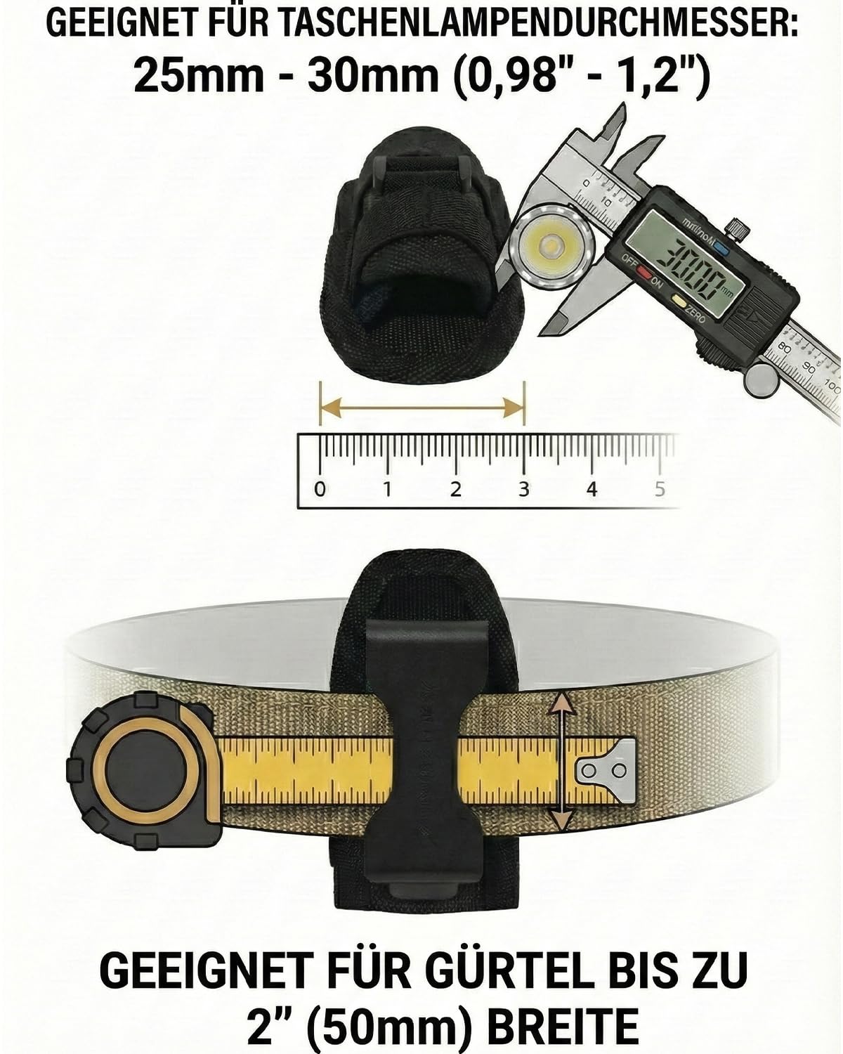 Taschenlampen Holster für Gürtel - Robustes Nylon Holster Taschenlampe, Taktische Gürteltasche Kompatibel mit Meisten LED Taschenlampen
