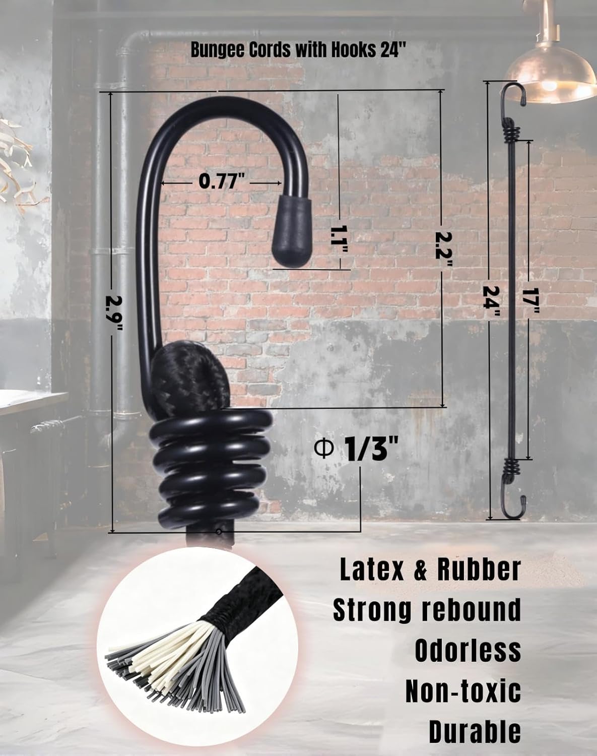 Yuxh Bungee Cords with Hooks 2 Ft Bungie Straps Black Elastic Rope 24 Inch 8 Pcs