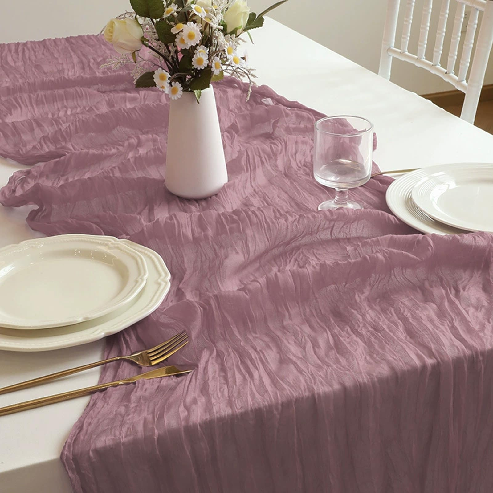 Camino de mesa transparente de tul rosa polvoriento, cortinas de tela de encaje de temporada, bien para manualidades, bodas, cumpleaños, fiestas, picnics, decoración de Navidad, 10 paquetes (90 x 400