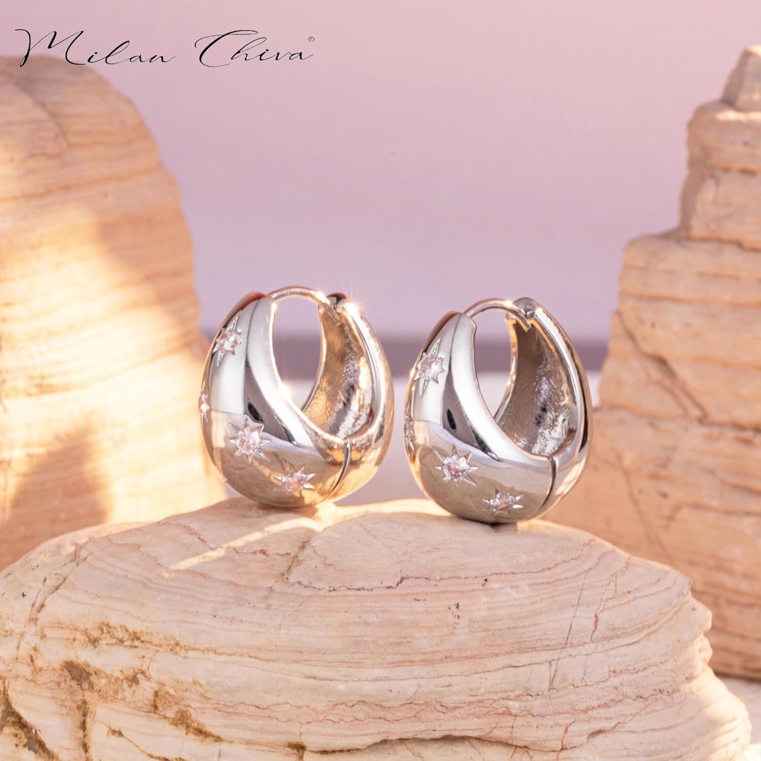 Milan Chiva Gold Chunky Hoop Earrings for Women Statement 14K Plated Thick Huggie Trendy Jewelry - Image 2