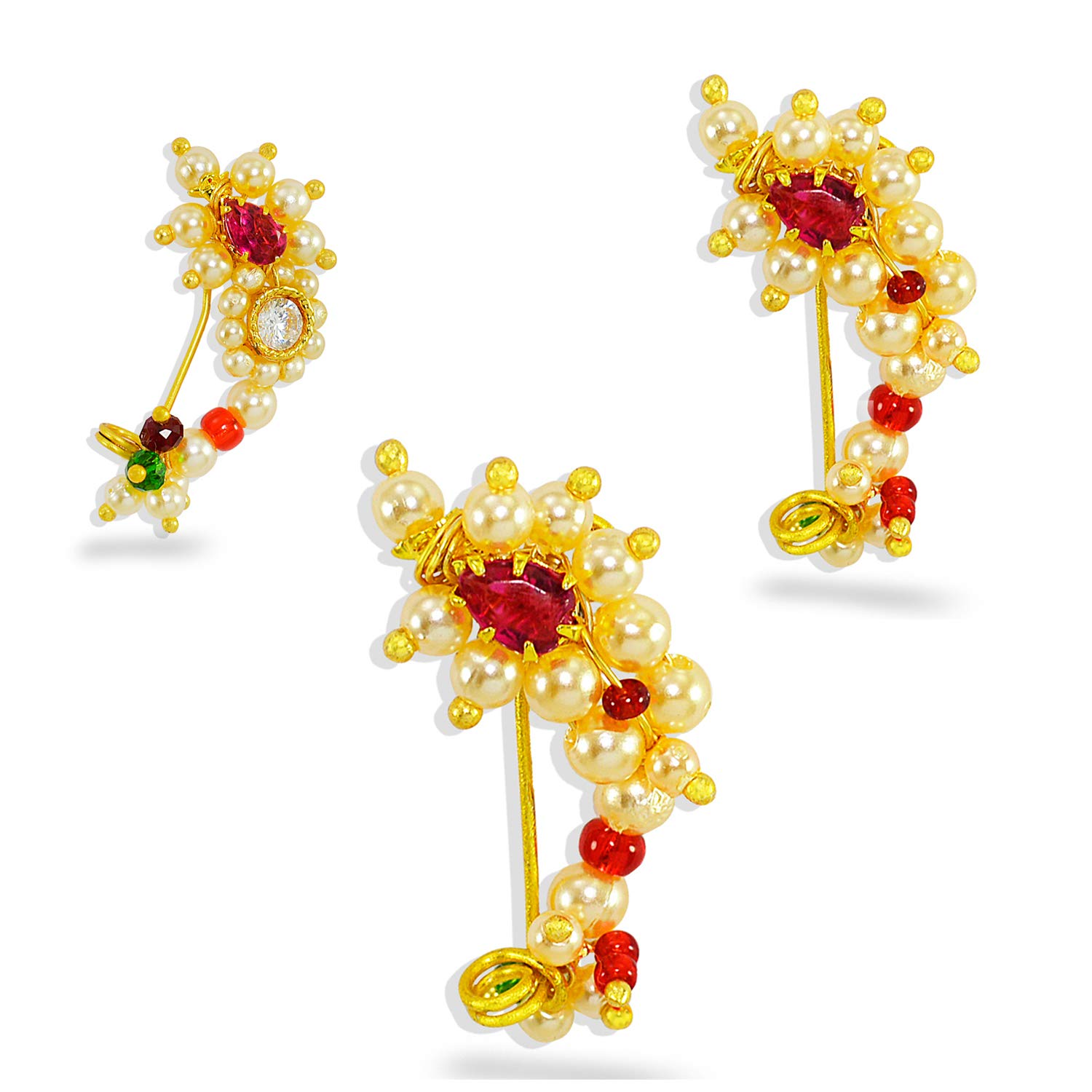 Maharashtrian Nose ring without piercing Pearl Gold Plated Nath Clip On Nose Ring For Women (3 Pair Combo) (B07XD2TPXN) Amazon Price History, Amazon Price Tracker