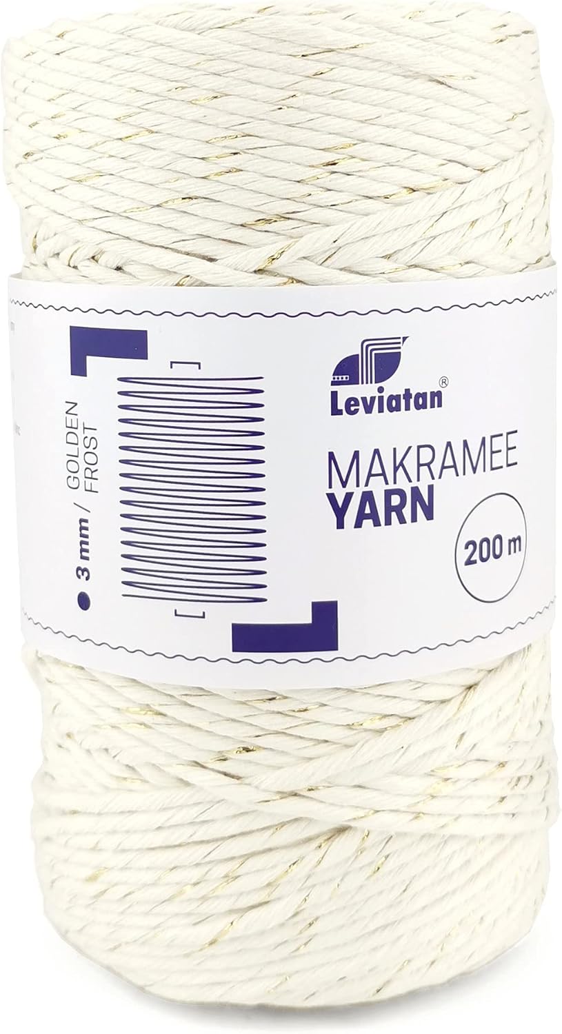 LEVIATAN - Natural Macrame Yarn | 200 m | Super Soft Cord | 3 mm Easy Twist | 100% Cotton | Perfect for Crafts | Sky Blue