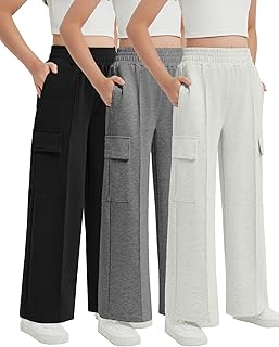 EXARUS Girls Sweatpants Wide Leg Baggy Teen Sweat Pants Cargo/Side Striped/Crossover V Waist Casual with Pockets 6-14Y Price In India