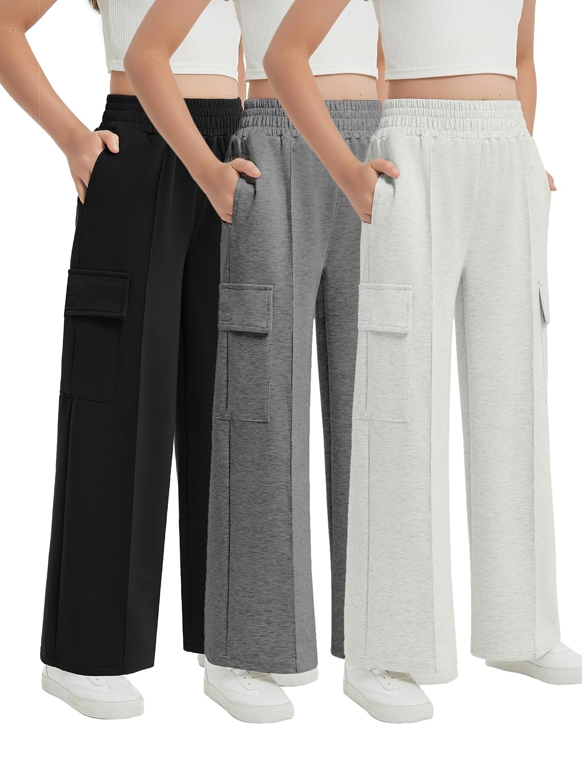 EXARUS Girls Sweatpants Wide Leg Baggy Teen Sweat Pants Cargo/Side Striped/Crossover V Waist Casual with Pockets 6-14Y - Review, Price and Buying Guide