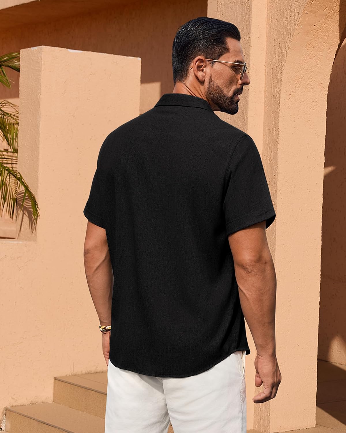 Alimens & Gentle Mens Linen Shirt Short Sleeve Button Down Shirt Casual Summer Beach Vacation Wedding Shirts - Image 2