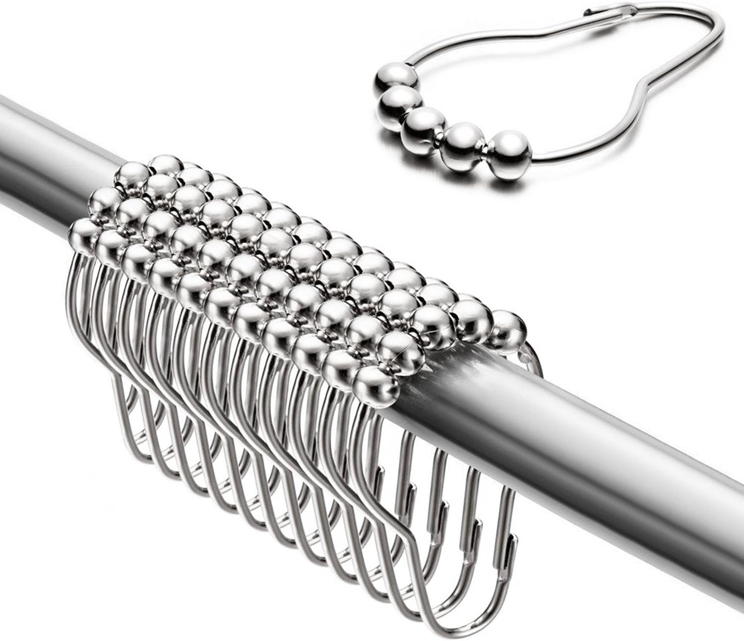 Mture Shower Curtain Hooks & Rings - 100% Stainless Steel,Modern & Luxury Decorative Design,Polished Chrome Round Roller,Set of 12 Rings