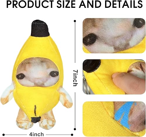 Miniatura 2 de Llavero de peluche de gato de plátano amargo de 7 pulgadas con sonido divertido gato feliz juguete de animales de peluche