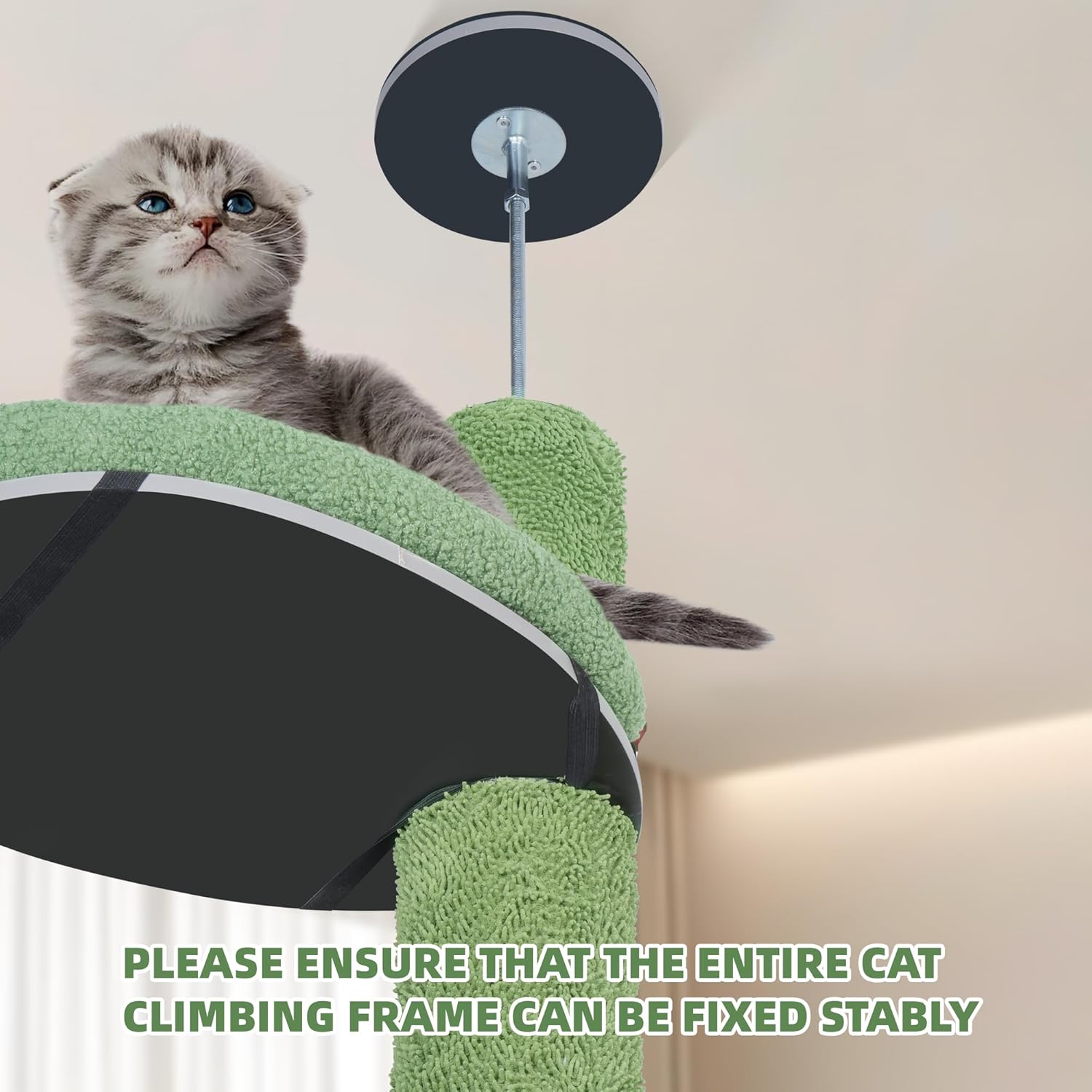 ROYPET Adjustable Tall Cat Climbing Tree Floor-to-Ceiling Climber Toy with Hanging Hammock and Scratching Posts Furniture,Green