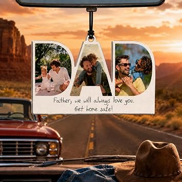 Bemaystar Personalized Fathers Day Gift for Dad,Custom Car Air Freshener with Picture, Double Sided Picture Air Freshener for Car, Personalized Dad Gifts from Daughter Son,Custom Fathers Day Gift