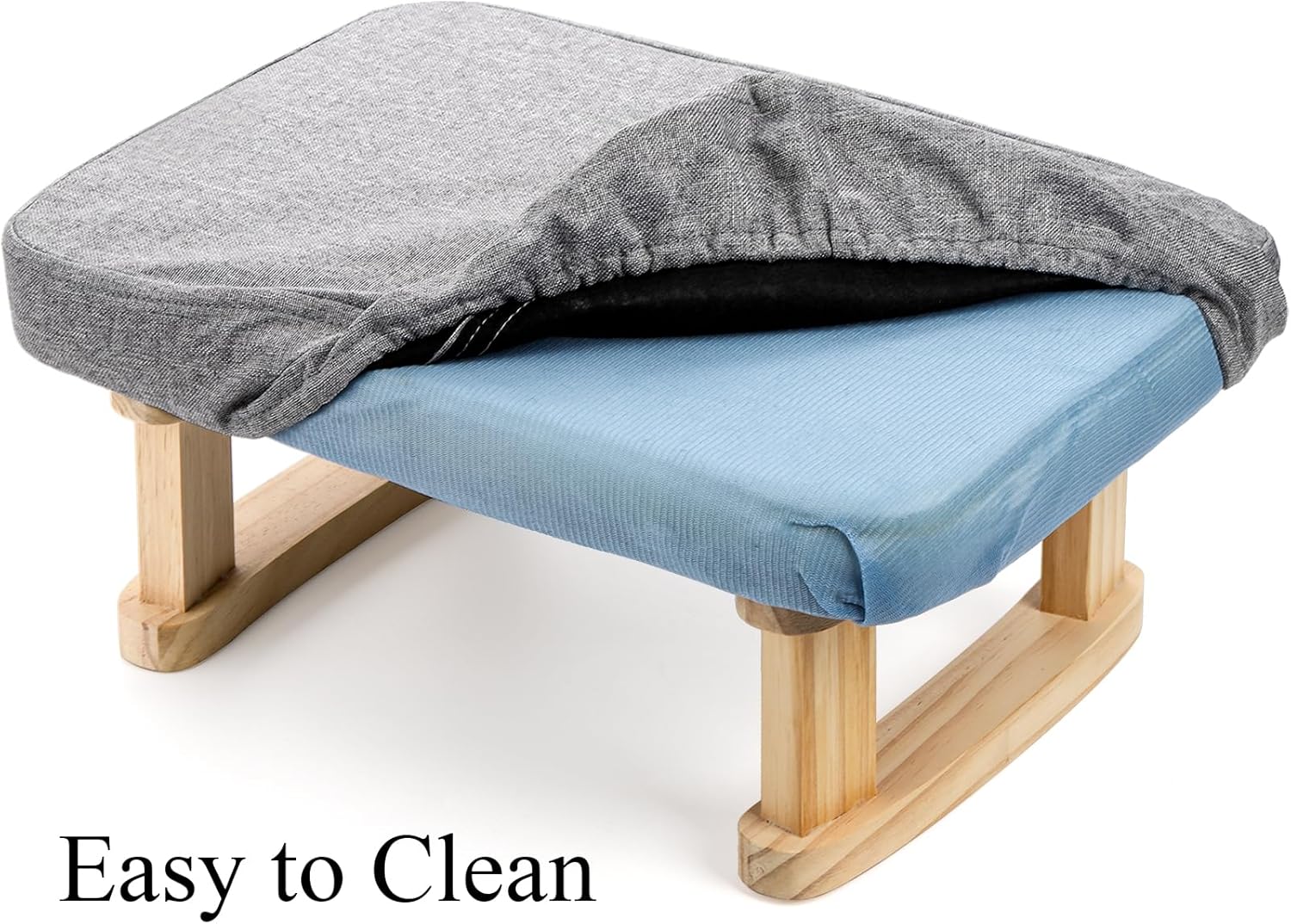 Lawei Small Footstool Ottoman, Rectangle Fabric Foot Stool Rest with Wooden Legs and Non-Slip Soft Padding, Modern Footstools Step for Couch, Desk, Office, Living Room, Bedroom, Entryway, Dogs, Gray
