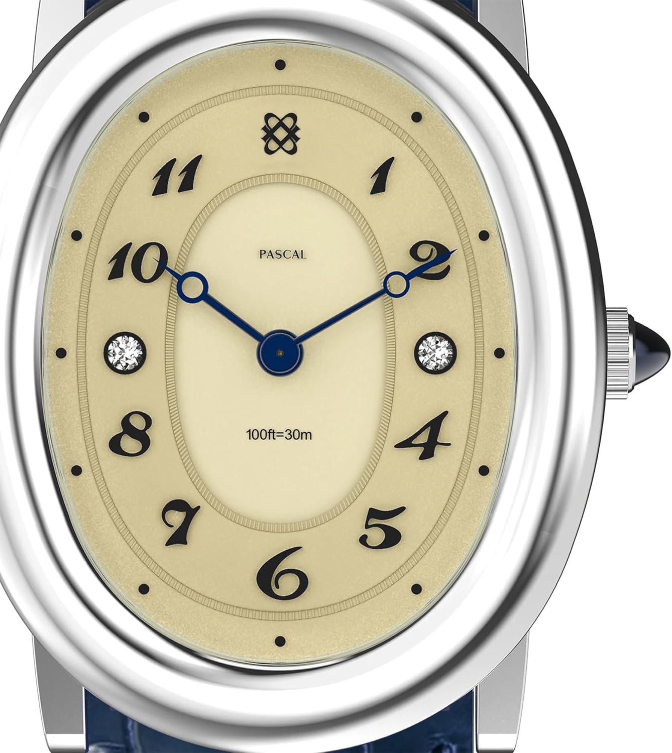 PASCAL Women's Oval Bubble Diamond Watch Leather Strap, Swiss Quartz Ladies Watches, Sapphire Crystal, Diamond Markers, Vintage-Inspired Dress Watch, 3ATM Waterproof (Gift for Her) - Image 2