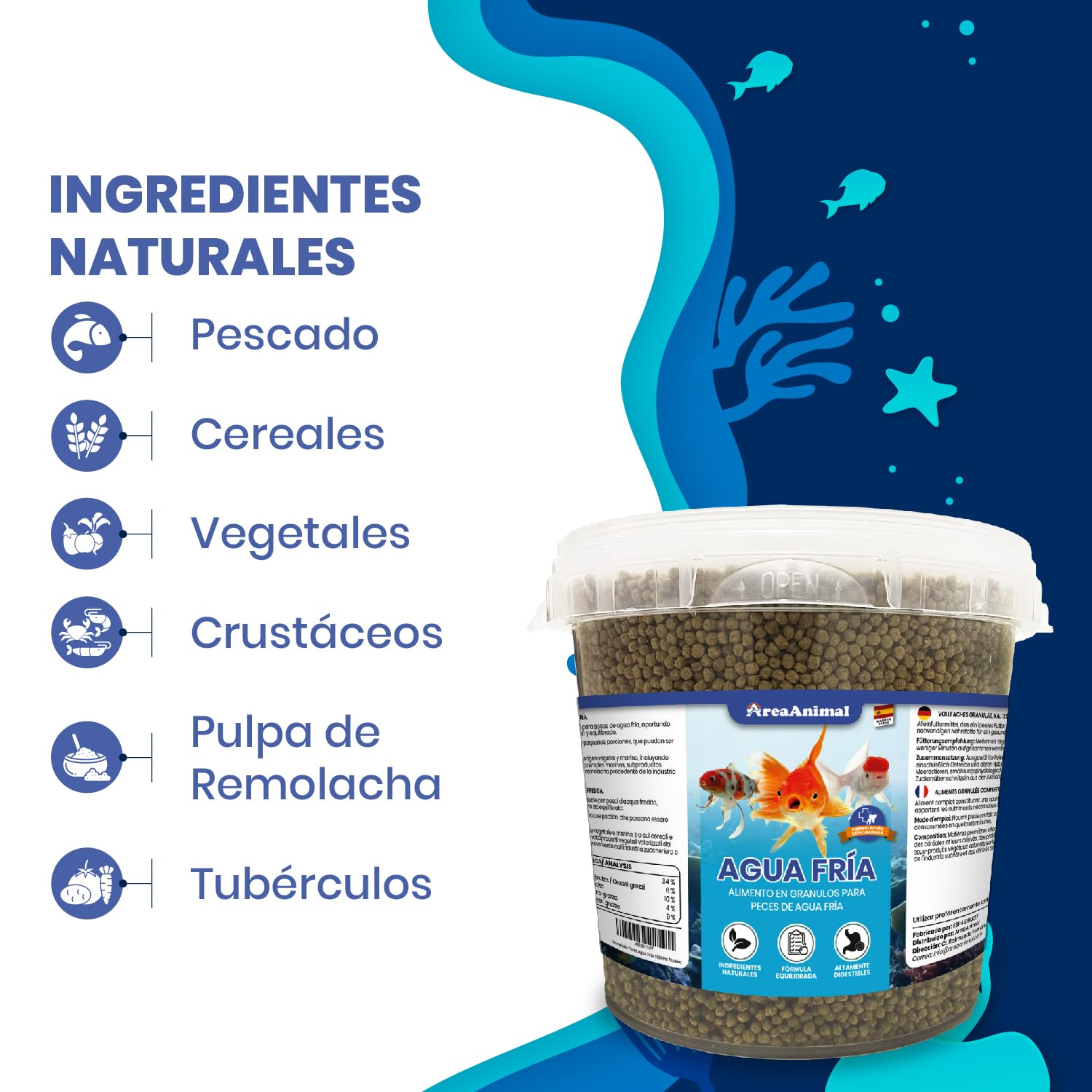 AreaAnimal - Comida Peces Agua Fria, Comida Granulos Peces 330G/750ML, Alimento para Goldfish, Koi y Cualquier Pez de Agua Fría, Fischfutter Enriquecida con Vitaminas y Minerales — view 4