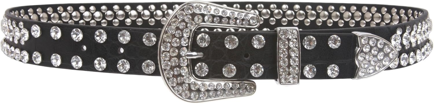 Kids 1 1/16" (27 mm) Western Cowgirl Rhinestone Studded Skinny Belt