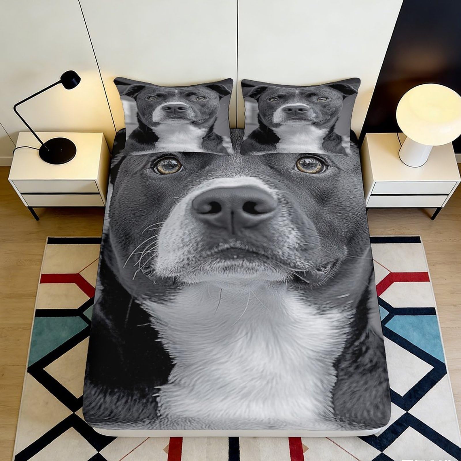 Uxinyoume Style-6 3D Printed Dog Portrait Fitted Sheet Microfiber Soft Anti-Slip Bed Sheet For Bedroom Guest Room Decor Easy Care 90X200x25cm