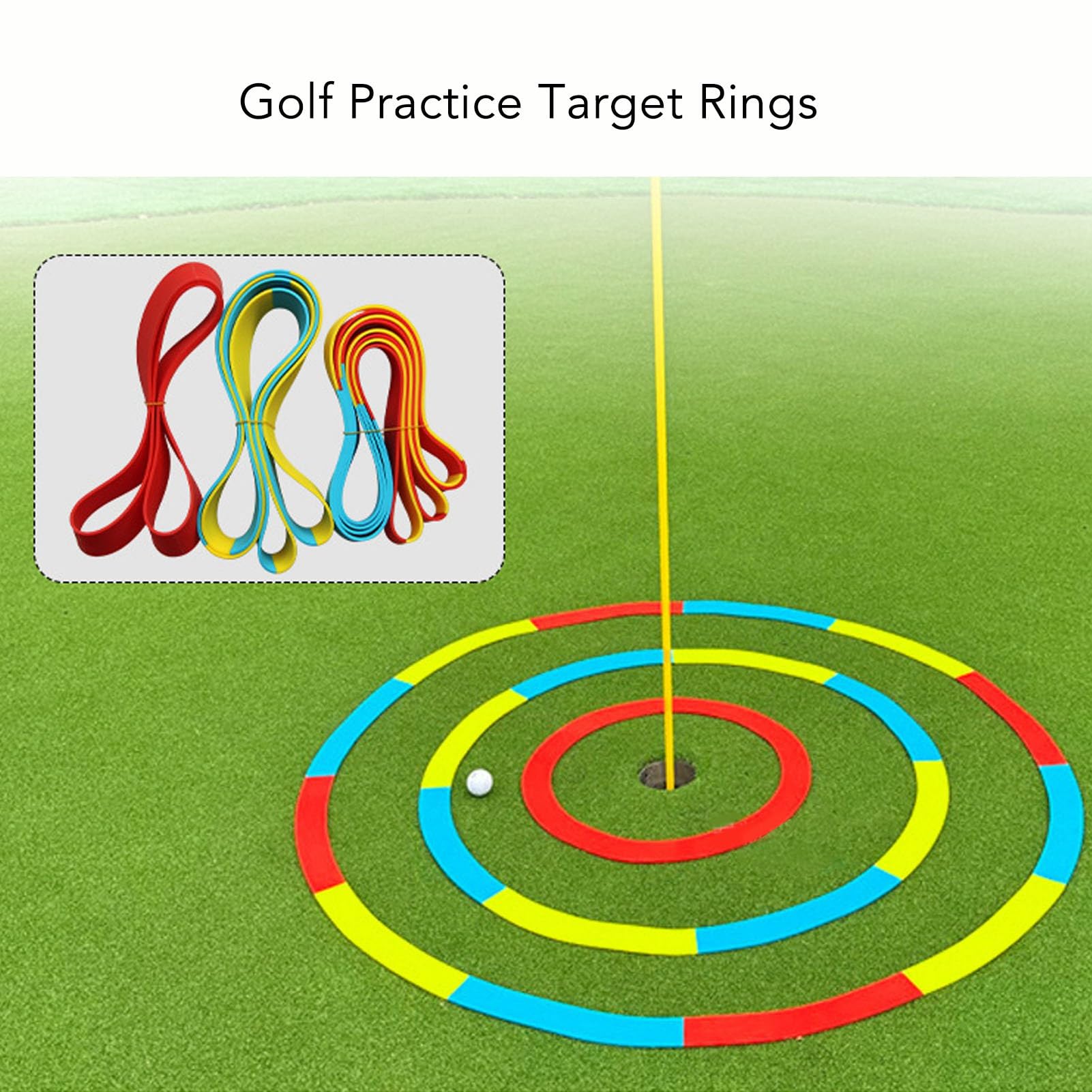 Fockety Target Circle, Training Aid Targets, Ultra Thin Silicone Practice Target Rings Putting and Chipping Training Tool Bright Color Markings (Yellow Blue