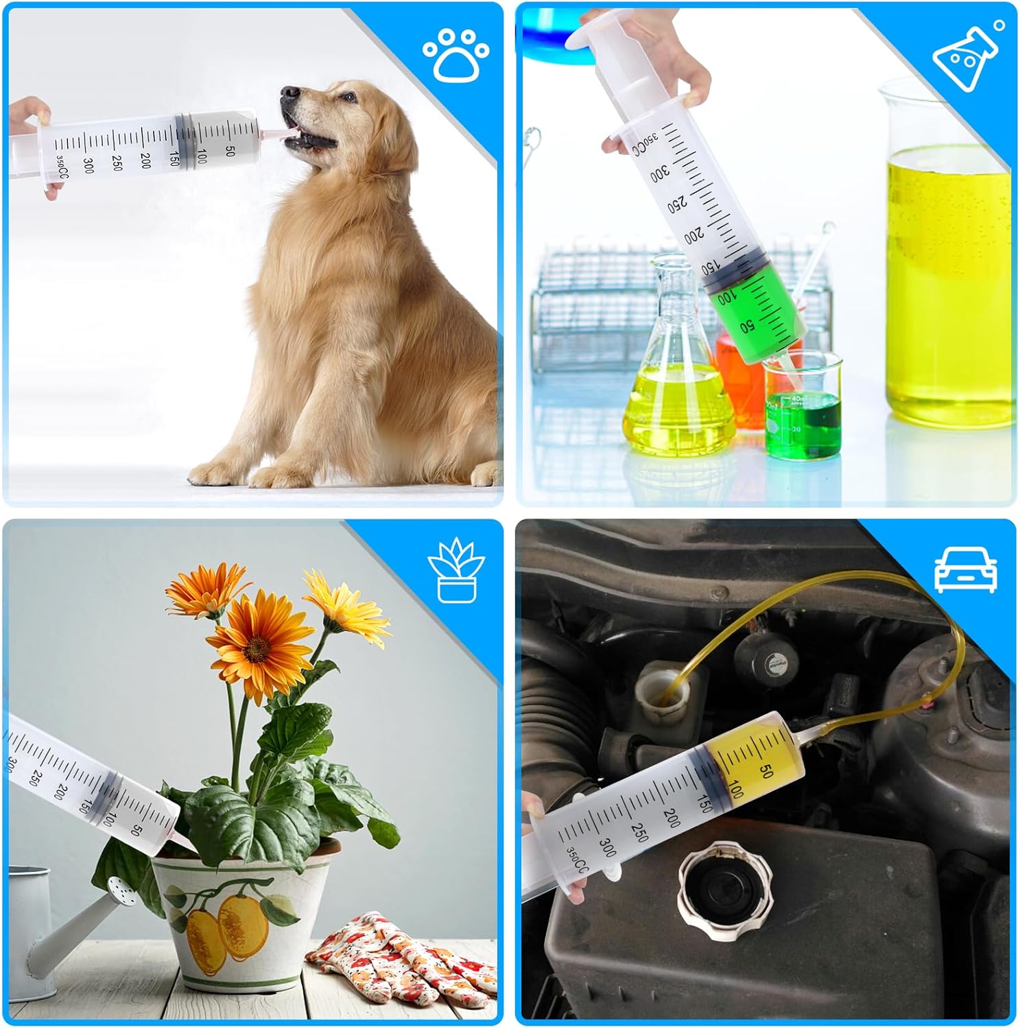 5pcs 350ml Syringe, Extra Large Plastic Syringes for Glue Dispensing, Scientific Labs, Watering, Refilling, Multiple Uses