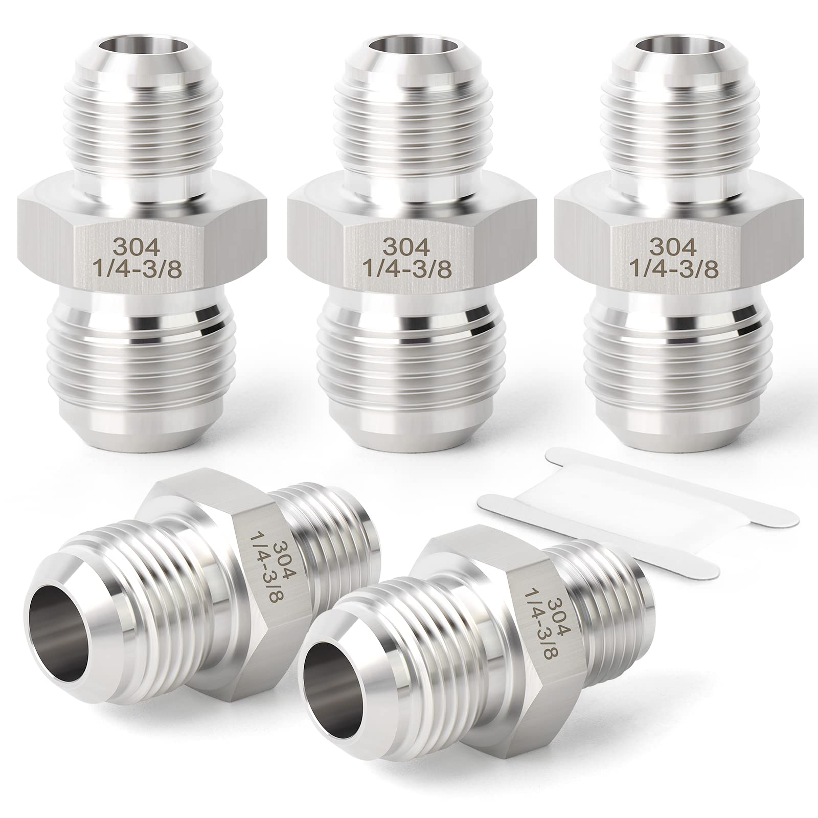 TAISHER 5PCS Forging of 304 Stainless Steel Tube Flare Fittings, 3/8" Male Flare x 1/4" Male Flare, Union
