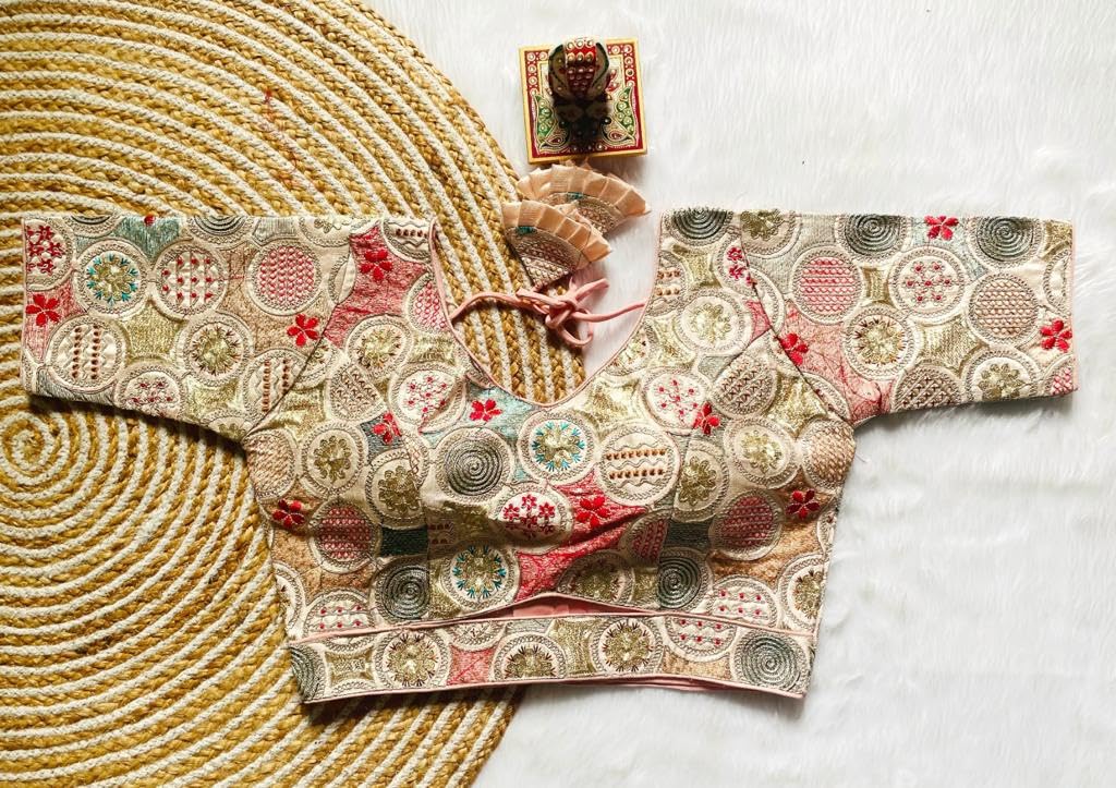 Vihu Fashion Women's Blouse Readymade Blouse Embroidery Multi Coding Gold Thread Blouses Handwork Baby Pink Color Readymade Saree Blouse For Women For Saree And Lehenga Choli (Vf2420 Baby Pink 32)