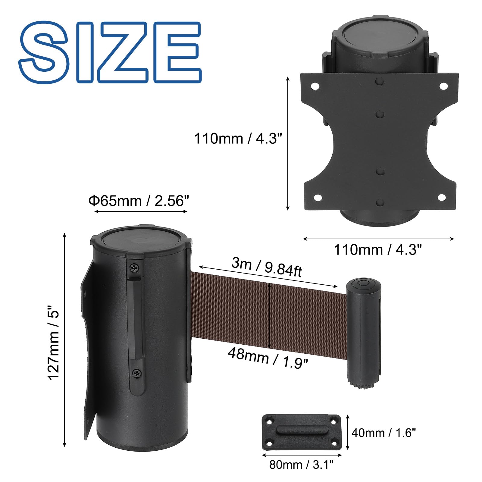 MECCANIXITY Barrera retráctil de montaje en pared fija, cinturones retráctiles fijos de control de multitudes de 10 pies para colas, tiendas minoristas, estadios, cinturón marrón con funda de ABS