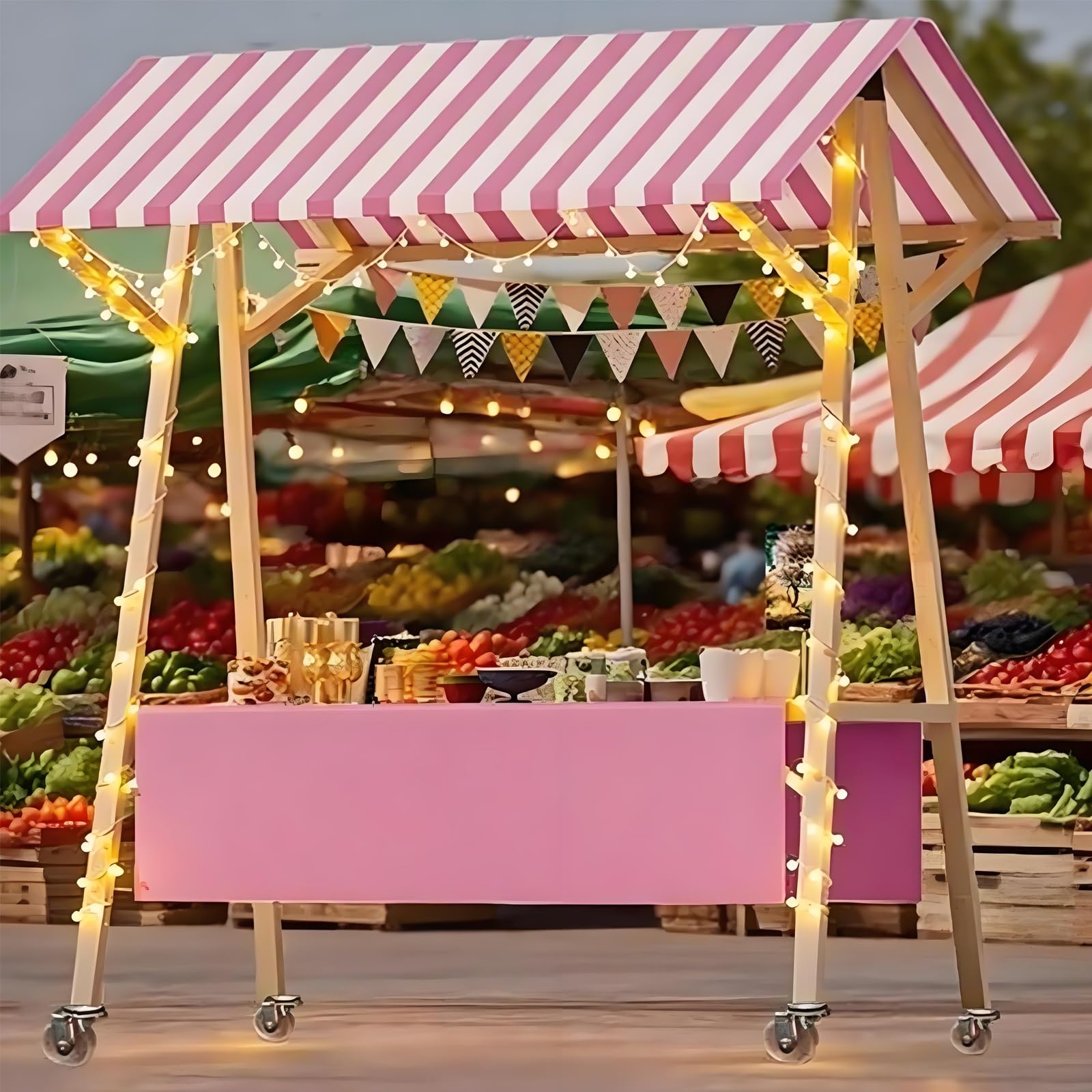 Espositore Mobile, Carretti Del Cibo In Vendita Portavivande In Legno Con Ruote, Portavivande Per Attività Commerciali All'aperto, Per Fiere(Pink1,120cm/47.2in)