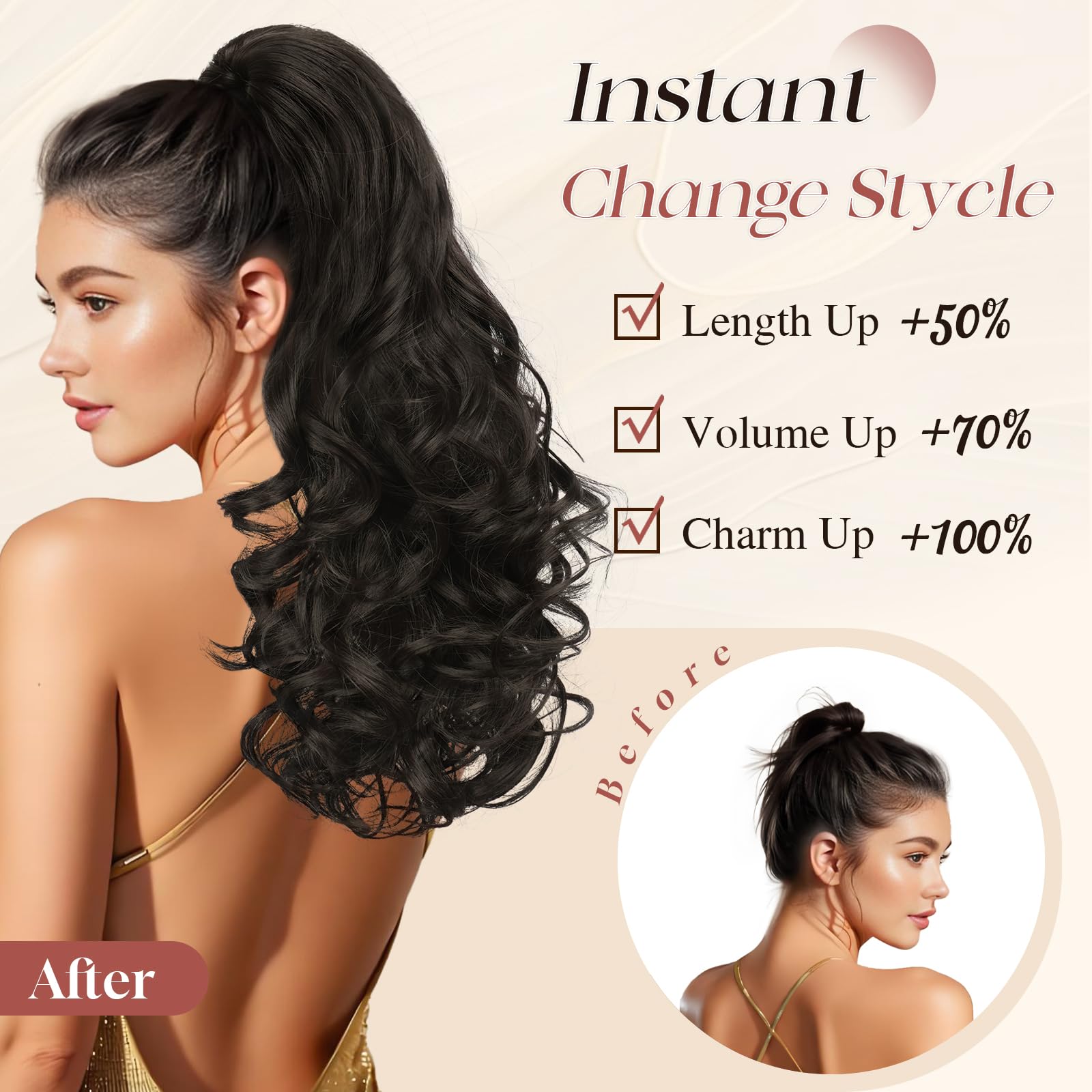 Sofeiyan Coleta Postiza Rizada 43cm con Pinza de Garra, Extensión de Pelo Sintético de Aspecto Natural Cola de Caballo Falsa para Mujer, Rubio Miel Mezclado con Castaño Claro