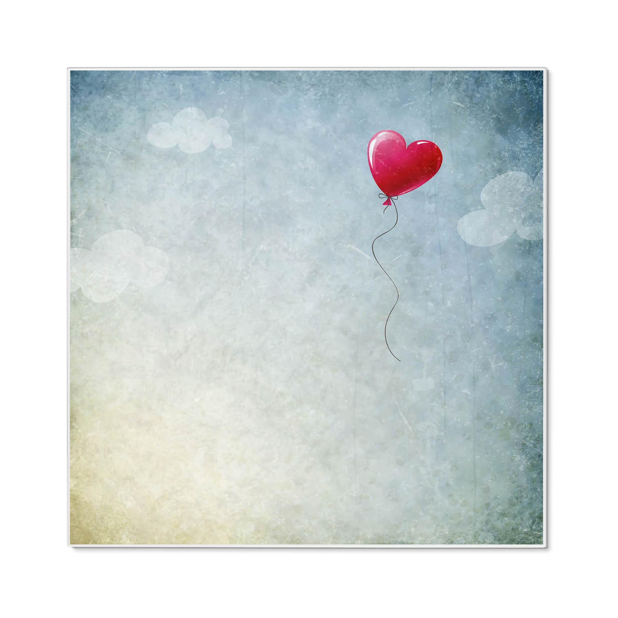 banjado Magnettafel 50 x 50 cm/Magnetwand aus Metall/Magnetpinnwand als Memoboard/Pinnwand Magnettafel Küche, Büro, Kinderzimmer inkl. 4 Magnete & Montageset - Motiv Herzballon